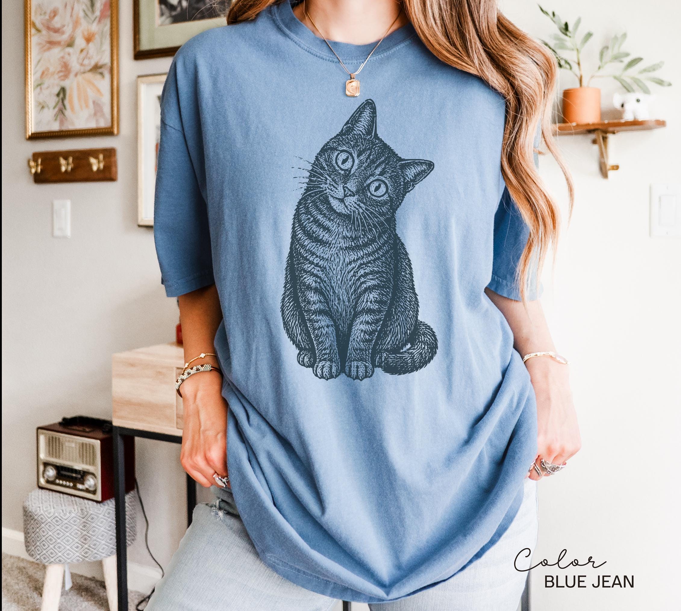 Cat Shirt, Comfort Colors Vintage Linocut Tabby Tee