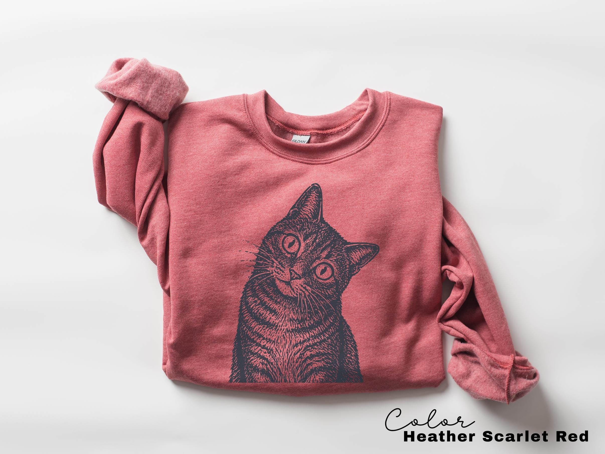 Cat Shirt, Comfort Colors Vintage Linocut Cat Tee, Retro Tabby Cat Shirt, Woodcut Style, Cottagecore Cat Sweatshirt