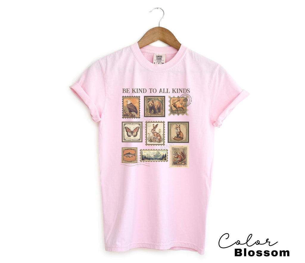 Be Kind To All Kinds Shirt, Wildlife Sweatshirt, Nature Lover Shirt, Granola Girl Sweatshirt, Vintage Postage Stamp Shirt