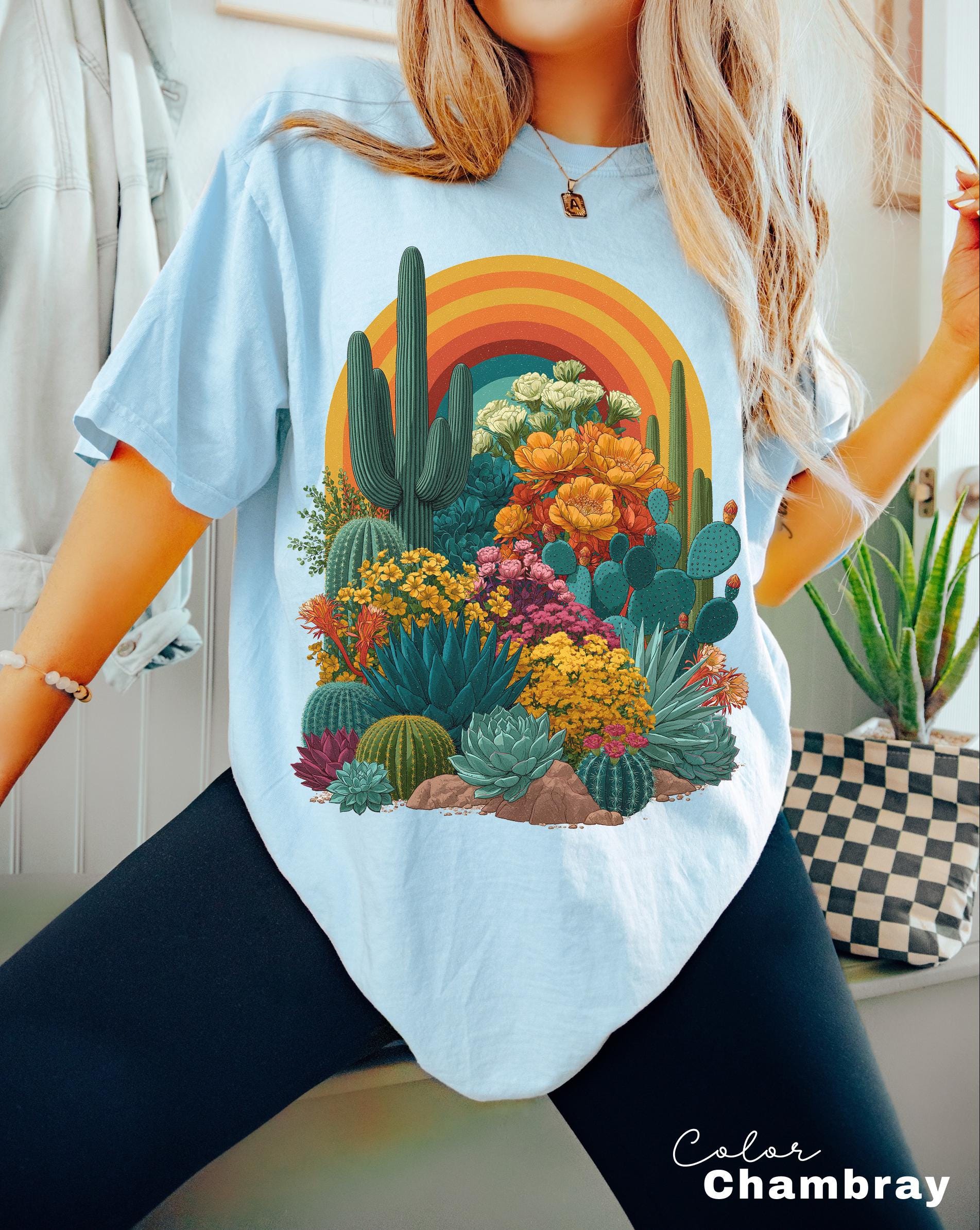 Desert Cactus Shirt, Southwest Cactus Tee, Boho Western Shirt, Arizona Desert Graphic Tee, Retro Desert Shirt