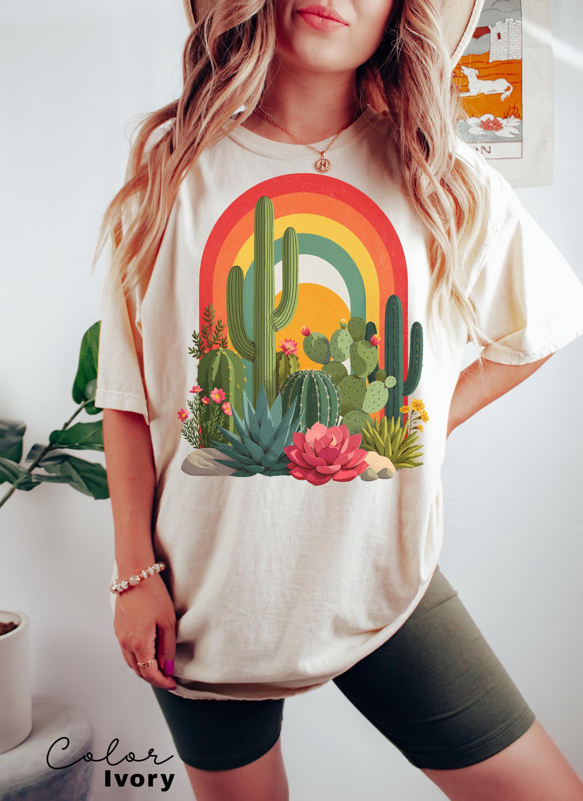 Desert Cactus Shirt, Southwest Cactus Tee, Boho Western Shirt, Arizona Desert Graphic Tee, Retro Desert Shirt