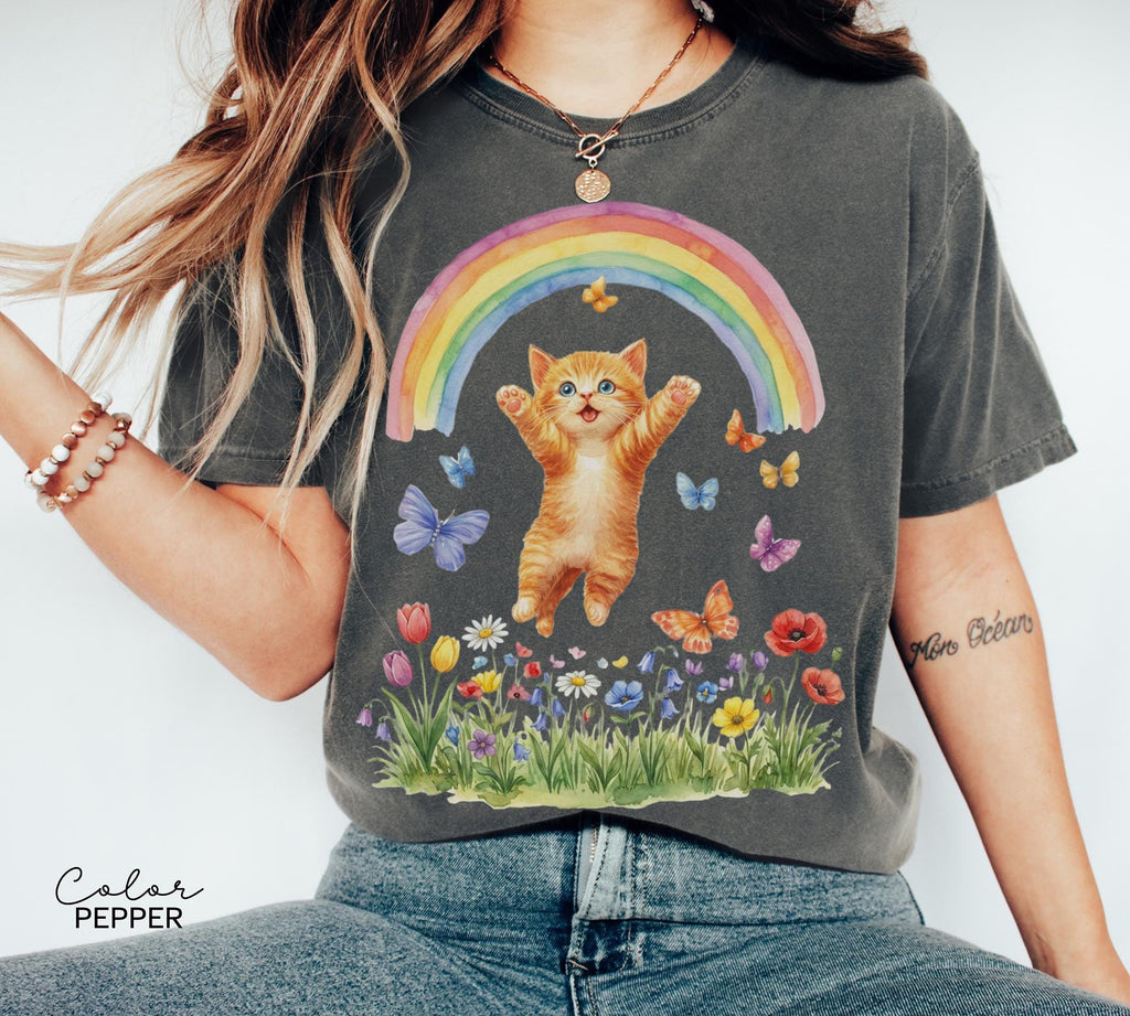 Retro Kitten Shirt Rainbow Shirt, Cat Lover Gift, Spring Cat Shirt, Colorful Kitten Spring Tee