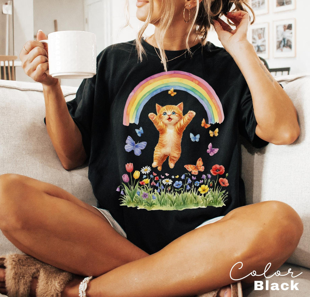 Retro Kitten Shirt Rainbow Shirt, Cat Lover Gift, Spring Cat Shirt, Colorful Kitten Spring Tee
