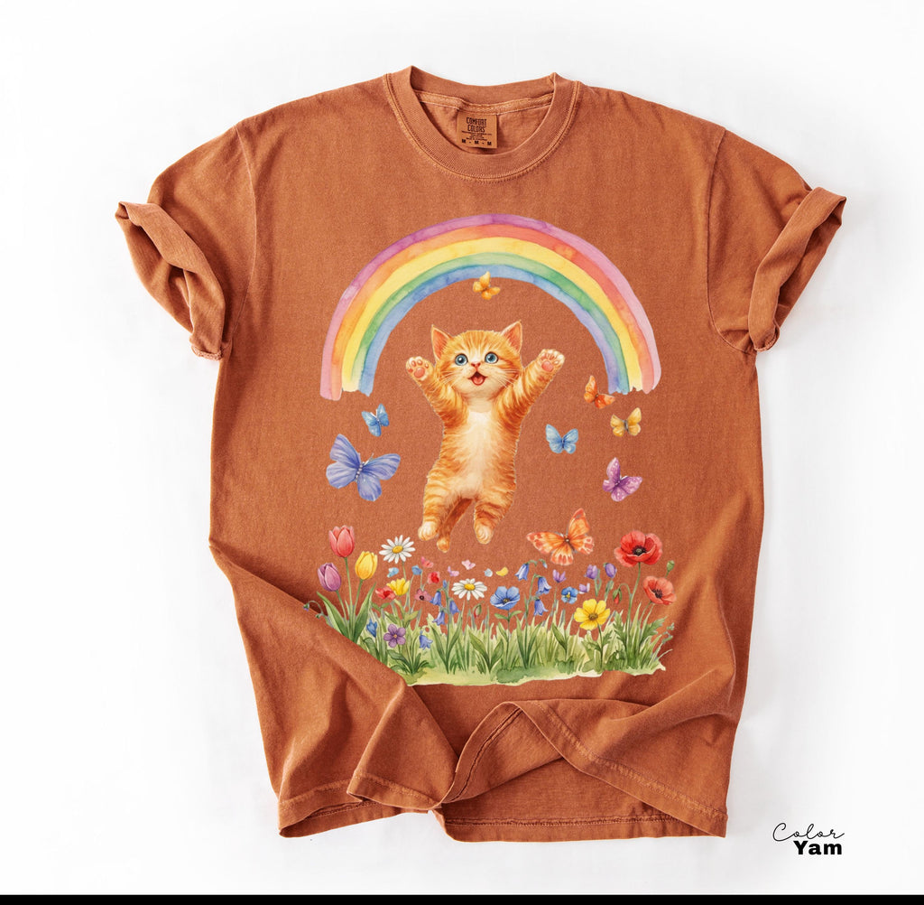Retro Kitten Shirt Rainbow Shirt, Cat Lover Gift, Spring Cat Shirt, Colorful Kitten Spring Tee