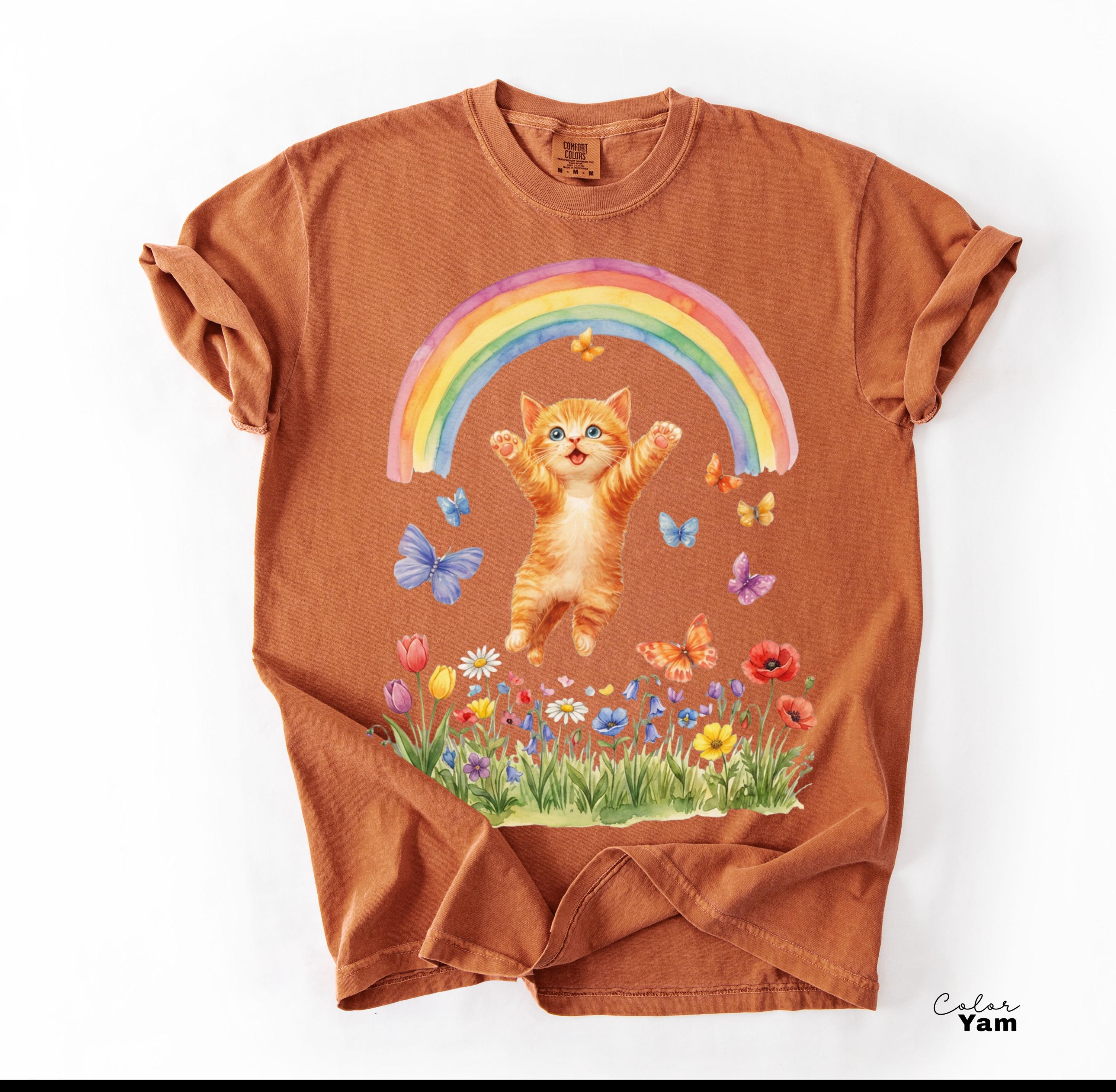 Retro Kitten Shirt Rainbow Shirt, Cat Lover Gift, Spring Cat Shirt, Colorful Kitten Spring Tee