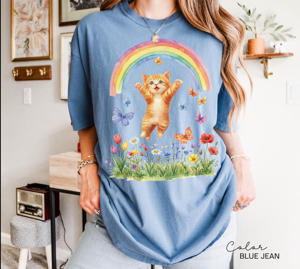 Retro Kitten Shirt Rainbow Shirt, Cat Lover Gift, Spring Cat Shirt, Colorful Kitten Spring Tee