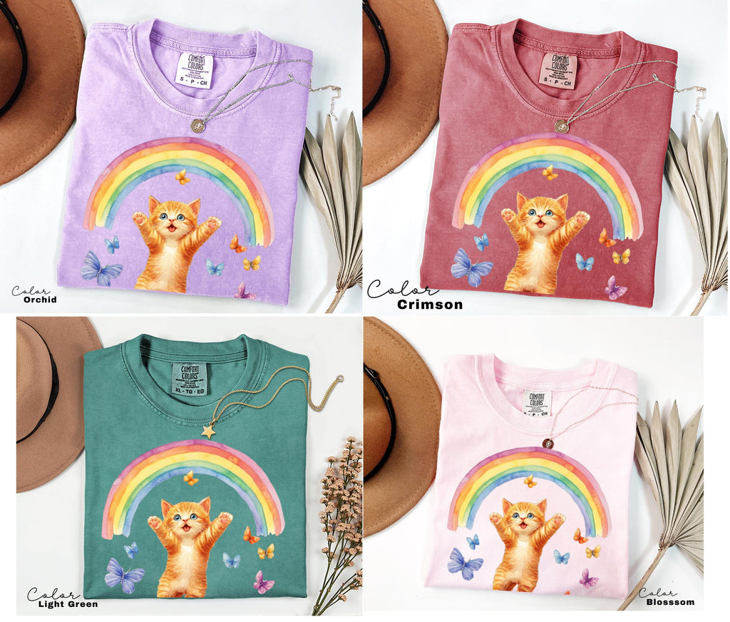 Retro Kitten Shirt Rainbow Shirt, Cat Lover Gift, Spring Cat Shirt, Colorful Kitten Spring Tee