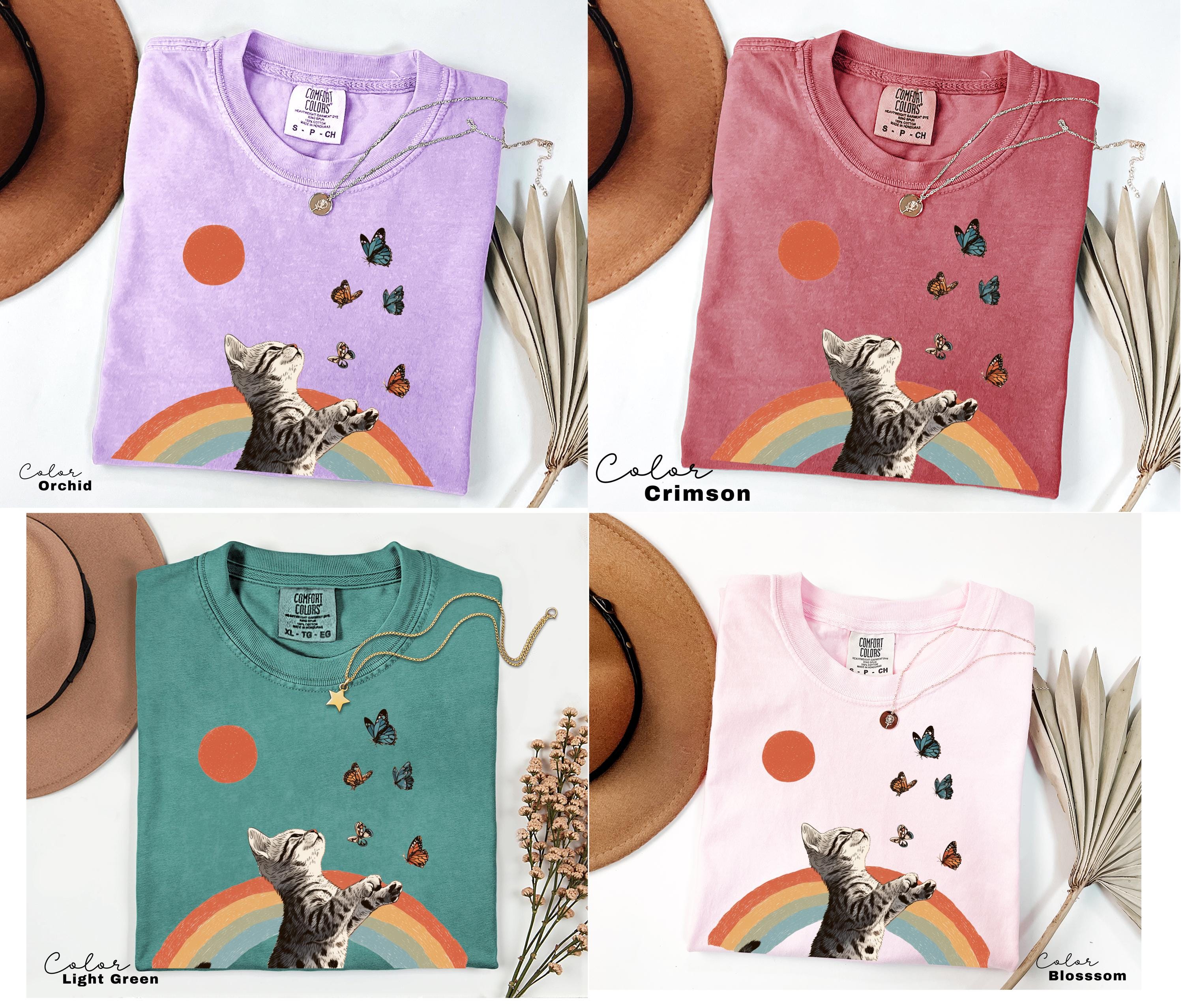 Retro Cute Kitten Butterfly 90s Graphic Tshirt, Kitten Rainbow Tee, Desert Cactus Shirt, Southwest Cactus Tee,