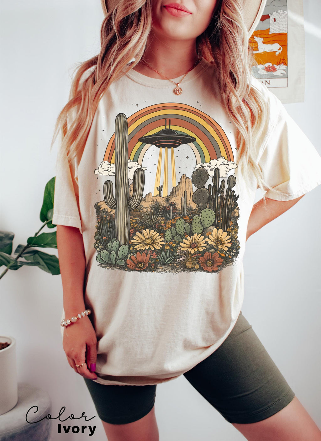 UFO Retro Desert Shirt, Western Comfort Colors T-Shirt, Vintage Rodeo Graphic Tee, New Mexico, Arizona Desert, Cactus, Rainbow Tee
