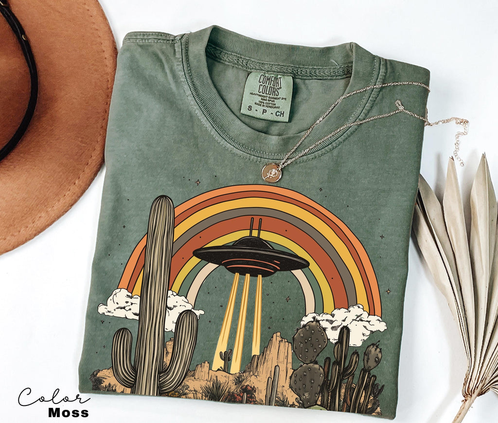 UFO Retro Desert Shirt, Western Comfort Colors T-Shirt, Vintage Rodeo Graphic Tee, New Mexico, Arizona Desert, Cactus, Rainbow Tee