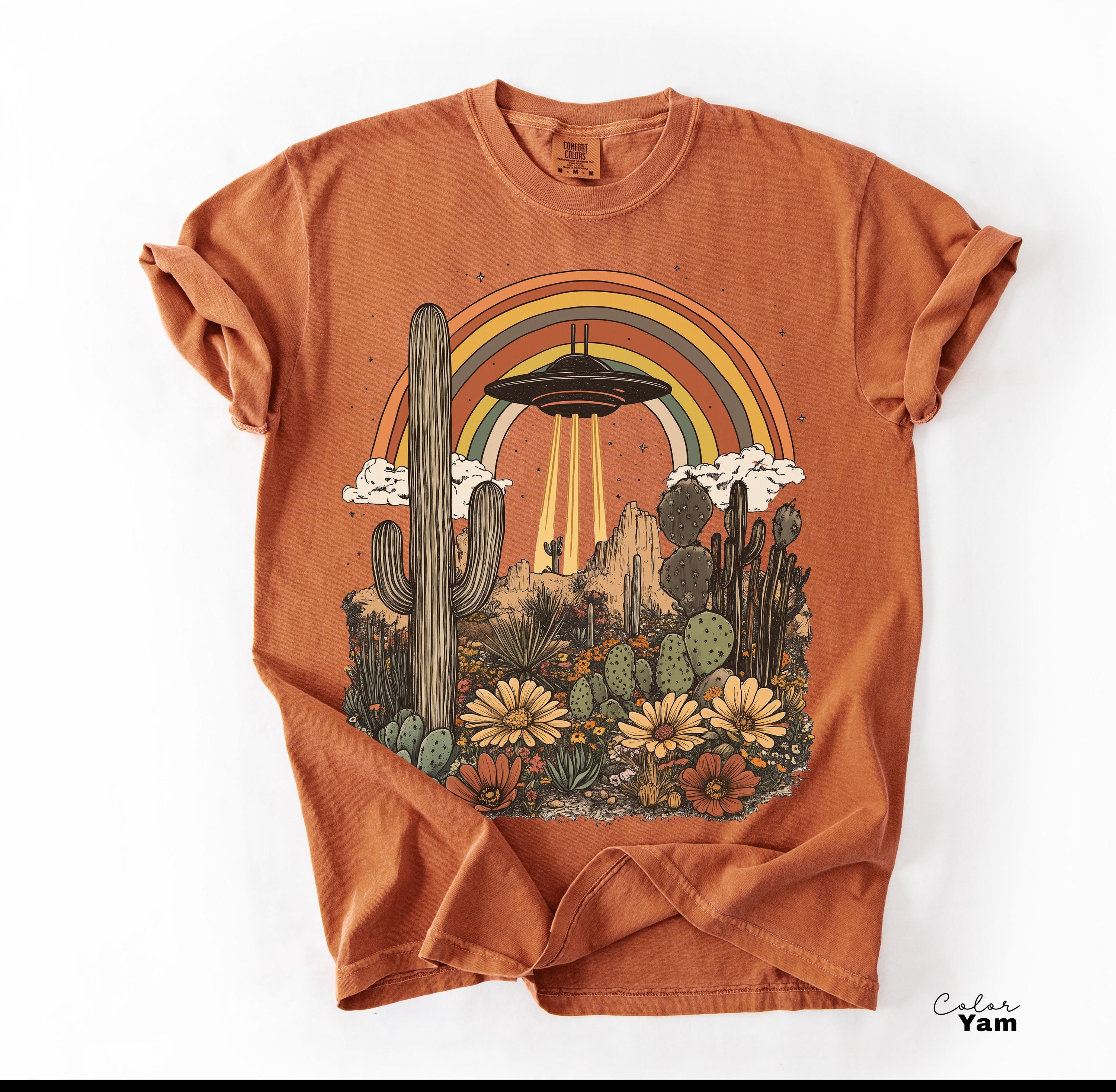 UFO Retro Desert Shirt, Western Comfort Colors T-Shirt, Vintage Rodeo Graphic Tee, New Mexico, Arizona Desert, Cactus, Rainbow Tee