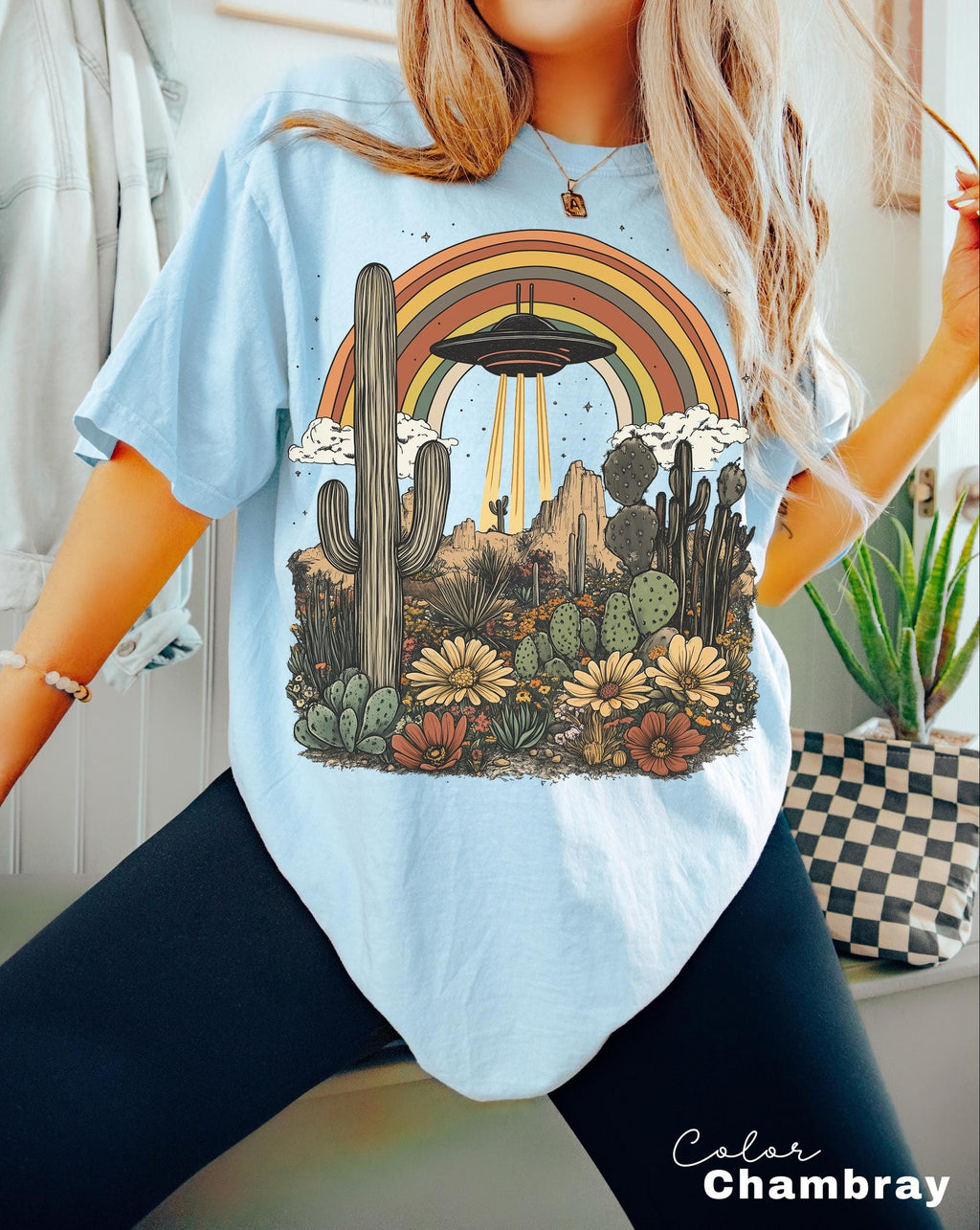 UFO Retro Desert Shirt, Western Comfort Colors T-Shirt, Vintage Rodeo Graphic Tee, New Mexico, Arizona Desert, Cactus, Rainbow Tee