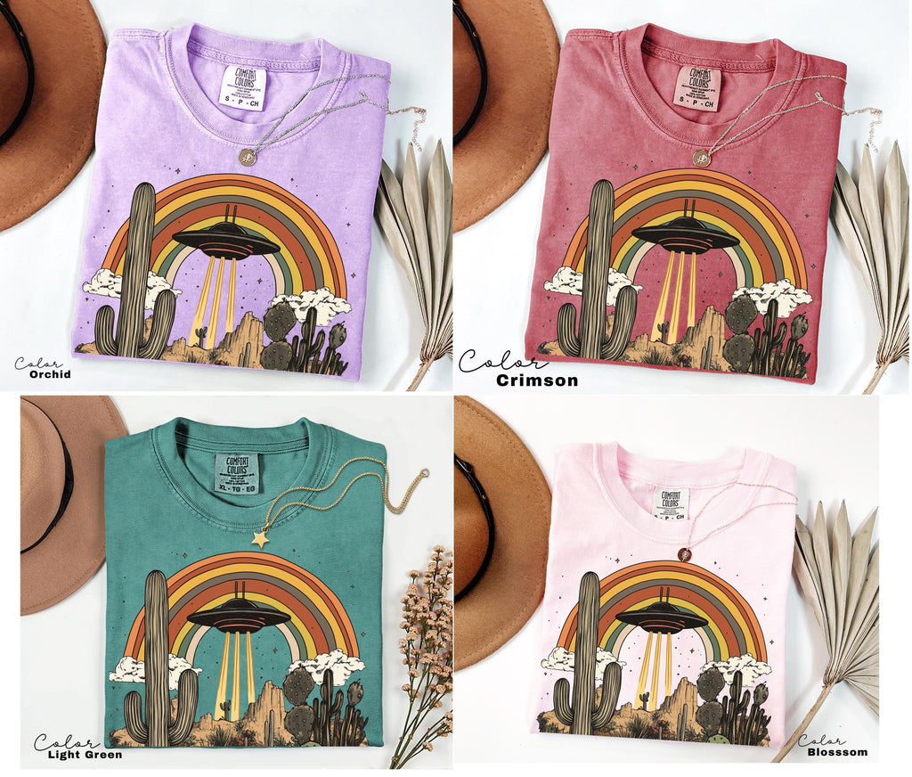 UFO Retro Desert Shirt, Western Comfort Colors T-Shirt, Vintage Rodeo Graphic Tee, New Mexico, Arizona Desert, Cactus, Rainbow Tee