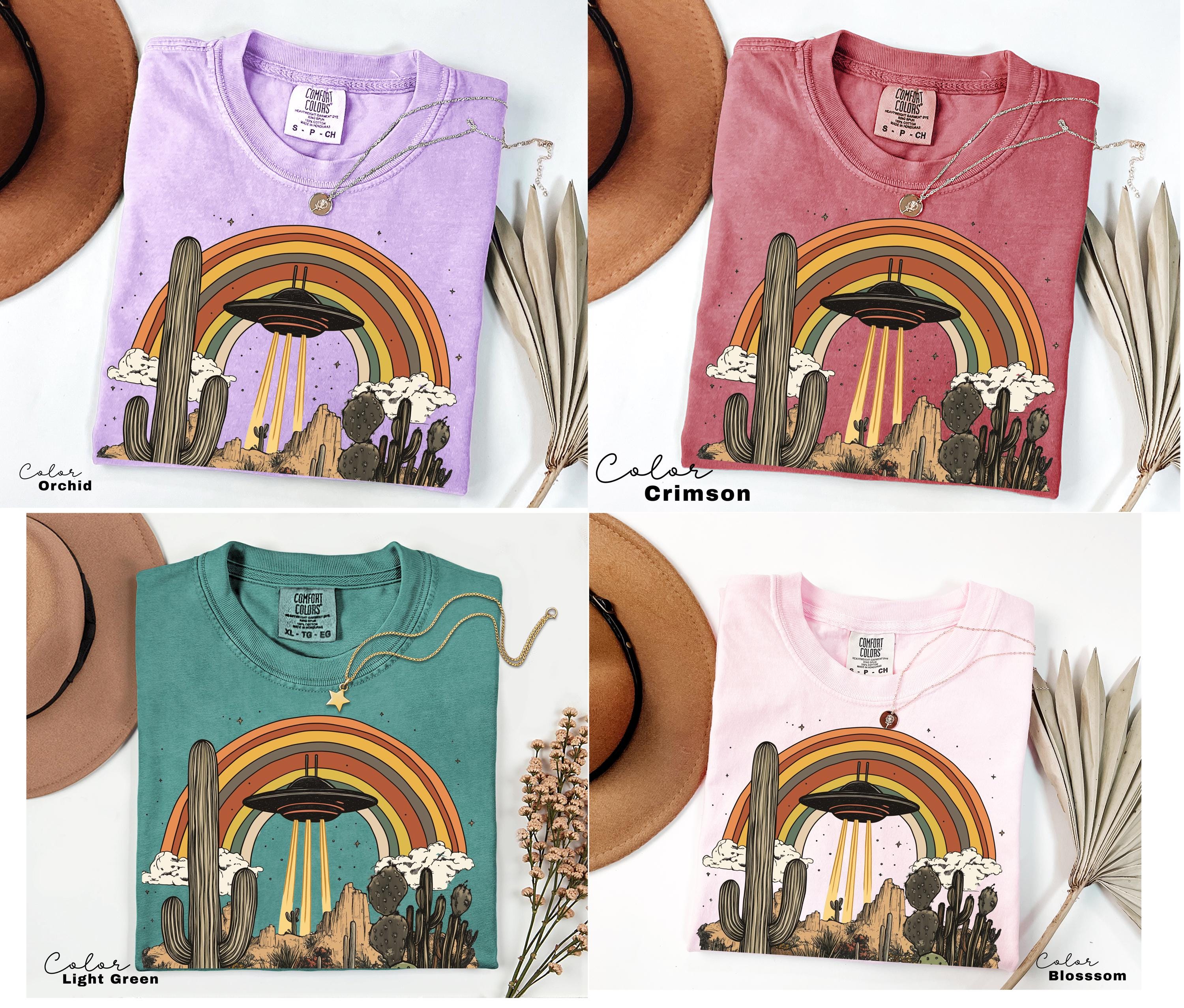 UFO Retro Desert Shirt, Western Comfort Colors T-Shirt, Vintage Rodeo Graphic Tee, New Mexico, Arizona Desert, Cactus, Rainbow Tee