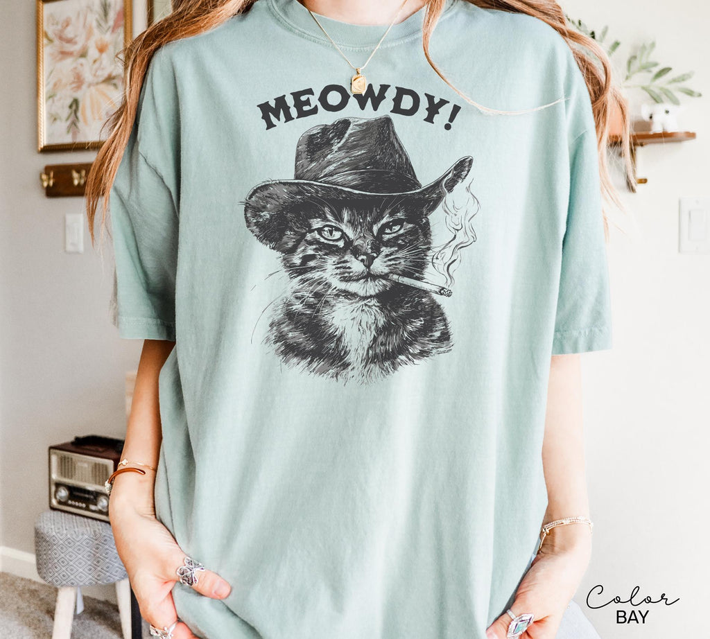 Meowdy Vintage Cowboy Cat T-Shirt, Retro Western Cat Tee