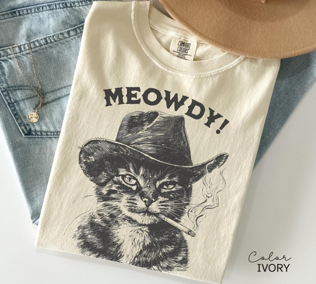 Meowdy Cowboy Cat Shirt, Vintage Cowboy Cat T-Shirt, Retro 90s Cat Tee, Funny Western Cat Shirt, Cute Kitten Country Western Vintage T-Shirt