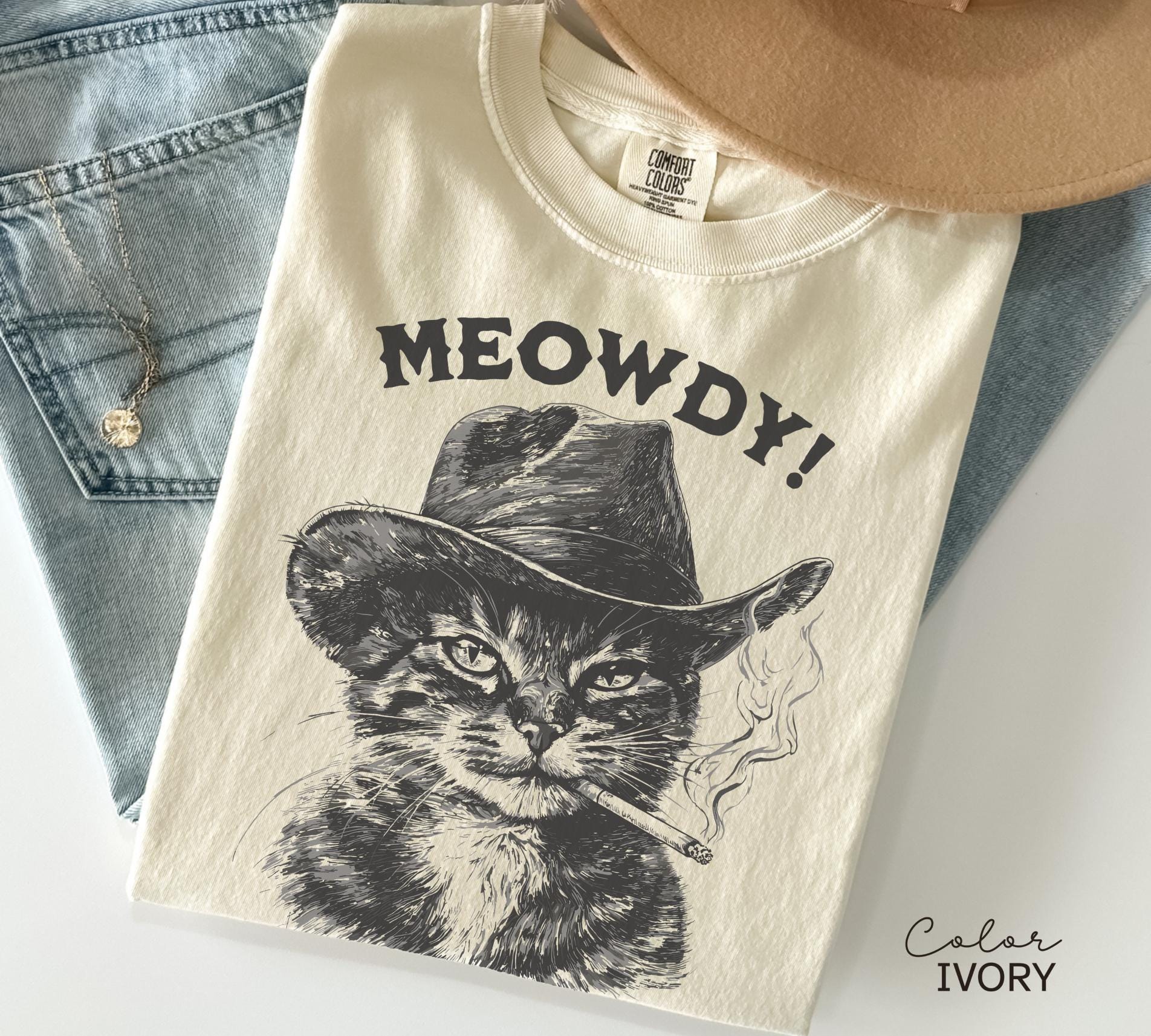 Meowdy Cowboy Cat Shirt, Vintage Cowboy Cat T-Shirt, Retro 90s Cat Tee, Funny Western Cat Shirt, Cute Kitten Country Western Vintage T-Shirt