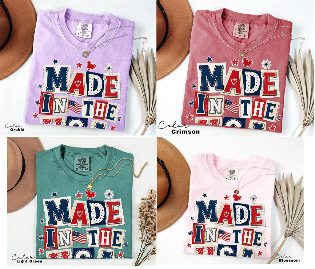 Made in the USA 4th of July Shirt, Patriotic T-shirt, Independence Day, 250th Anniversary, Coquette Collage Tee