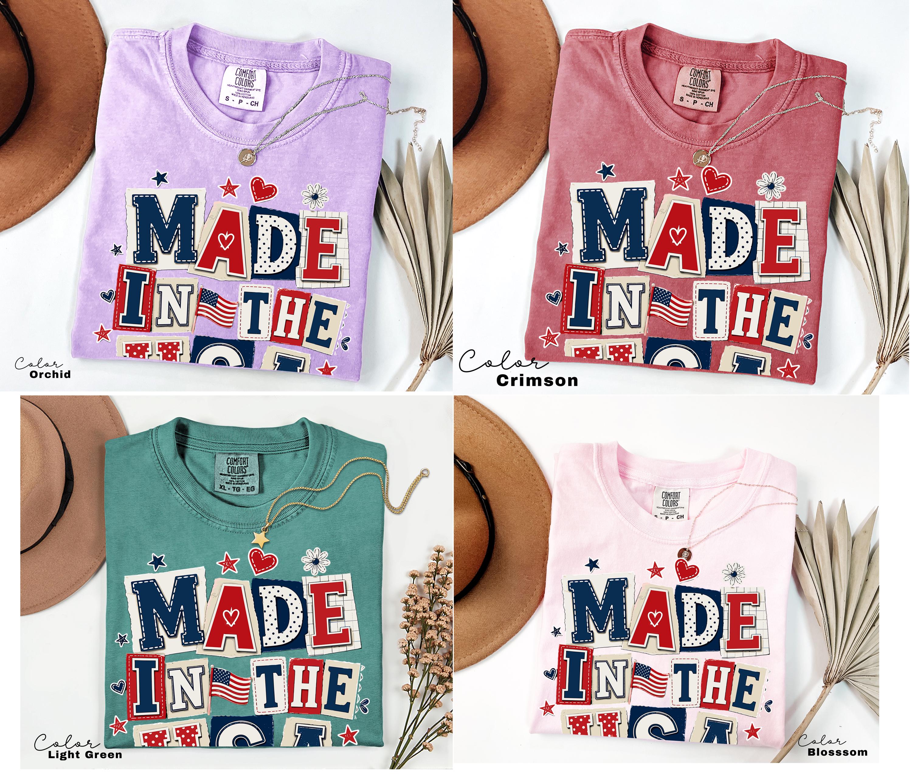 Made in the USA 4th of July Shirt, Patriotic T-shirt, Independence Day, 250th Anniversary, Coquette Collage Tee