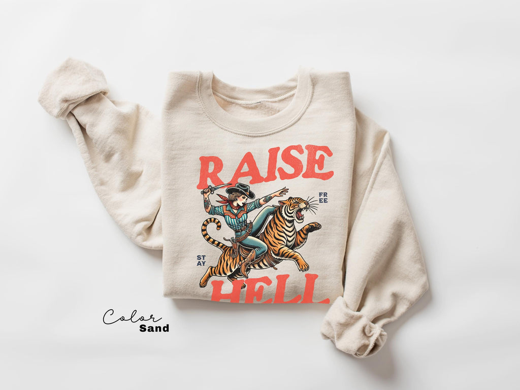 Retro Cowgirl Tiger Shirt, Raise Hell T-Shirt, Western Sweatshirt, Feminist Sweatshirt, Freedom Tee