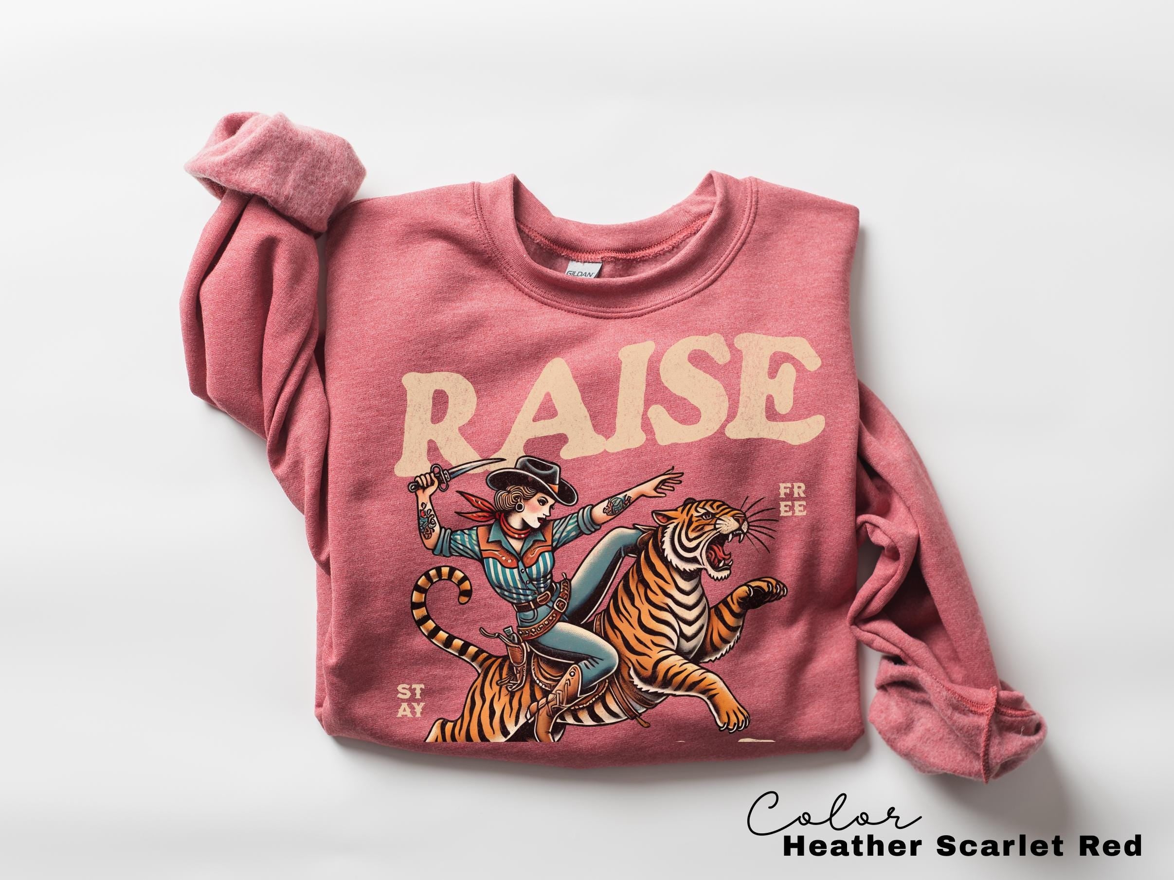 Retro Cowgirl Tiger Shirt, Raise Hell T-Shirt, Western Sweatshirt, Feminist Sweatshirt, Freedom Tee