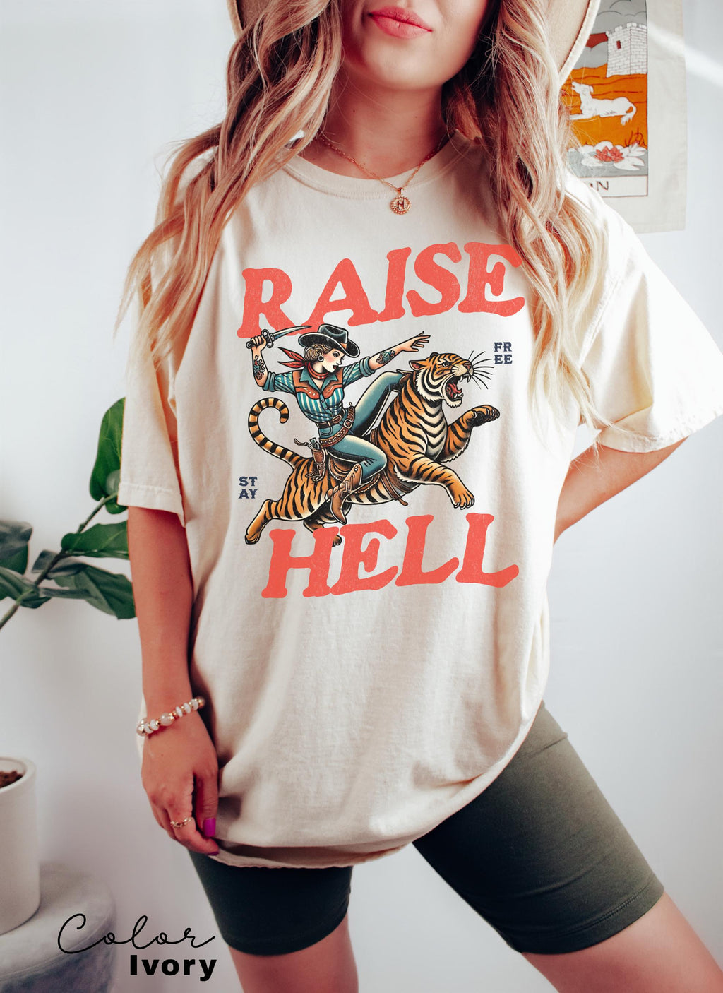 Retro Cowgirl Tiger Shirt, Raise Hell T-Shirt, Western Sweatshirt, Feminist Sweatshirt, Freedom Tee