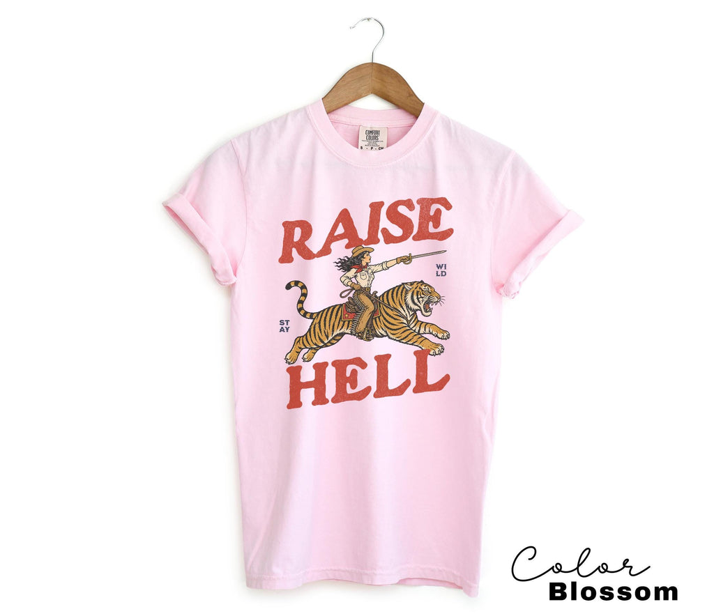 Retro Cowgirl Tiger Shirt, Raise Hell T-Shirt, Western Sweatshirt, Feminist Sweatshirt, Freedom Tee
