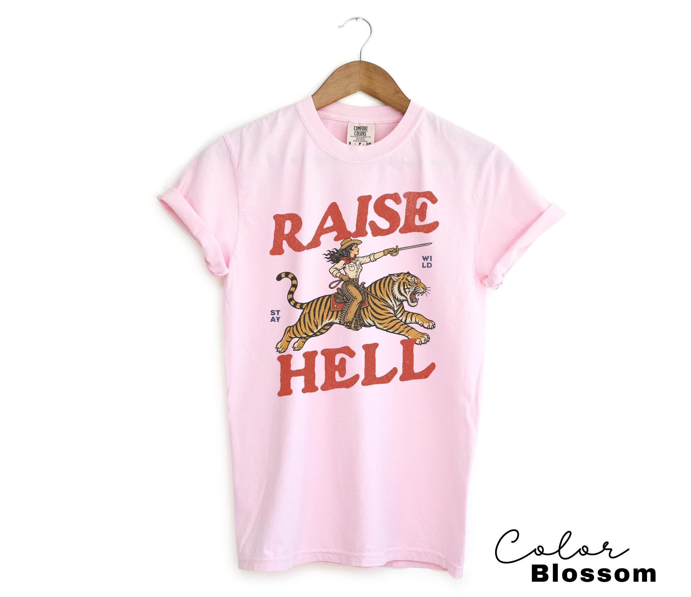 Retro Cowgirl Tiger Shirt, Raise Hell T-Shirt, Western Sweatshirt, Feminist Sweatshirt, Freedom Tee