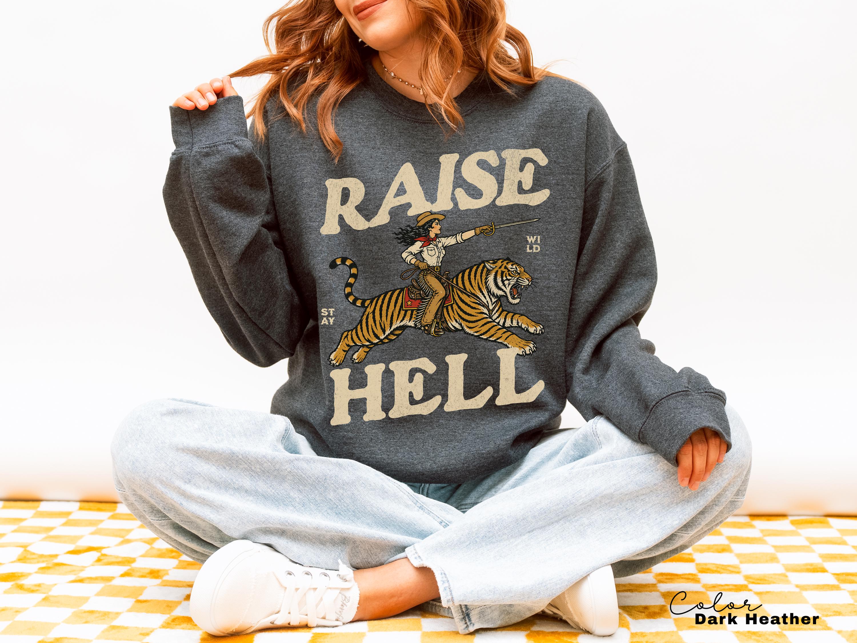 Retro Cowgirl Tiger Shirt, Raise Hell T-Shirt, Western Sweatshirt, Feminist Sweatshirt, Freedom Tee