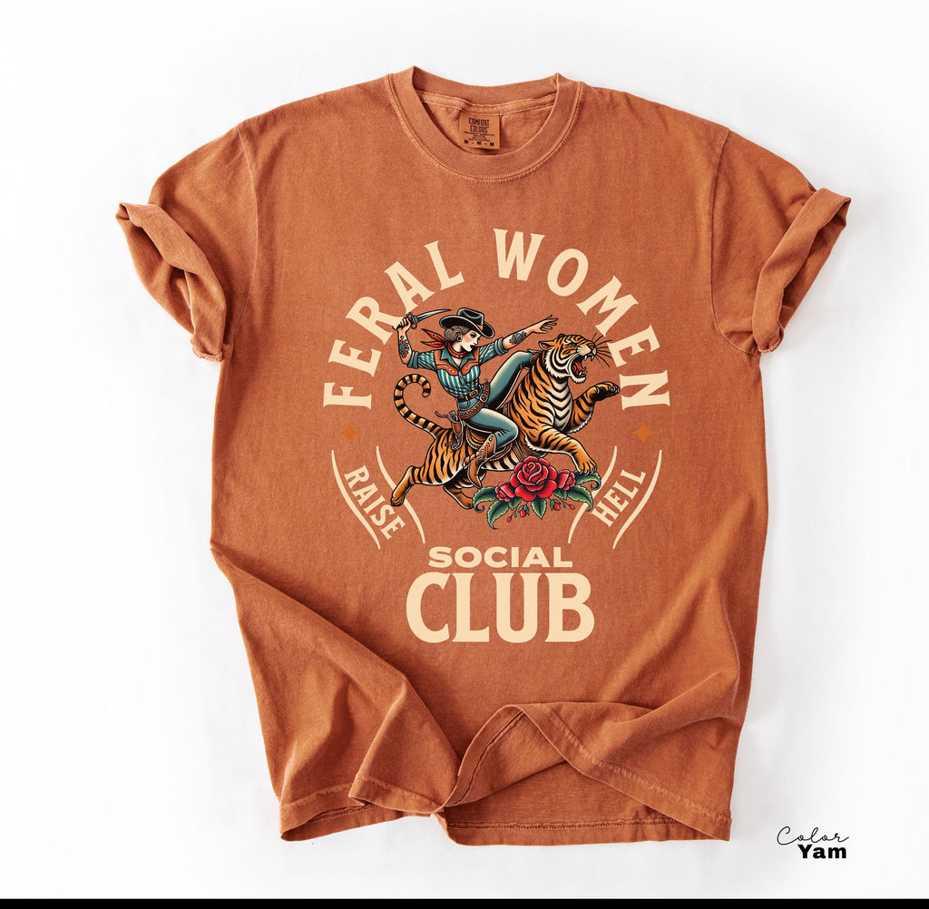 Feral Women Social Club Retro Tiger Feminist T-Shirt