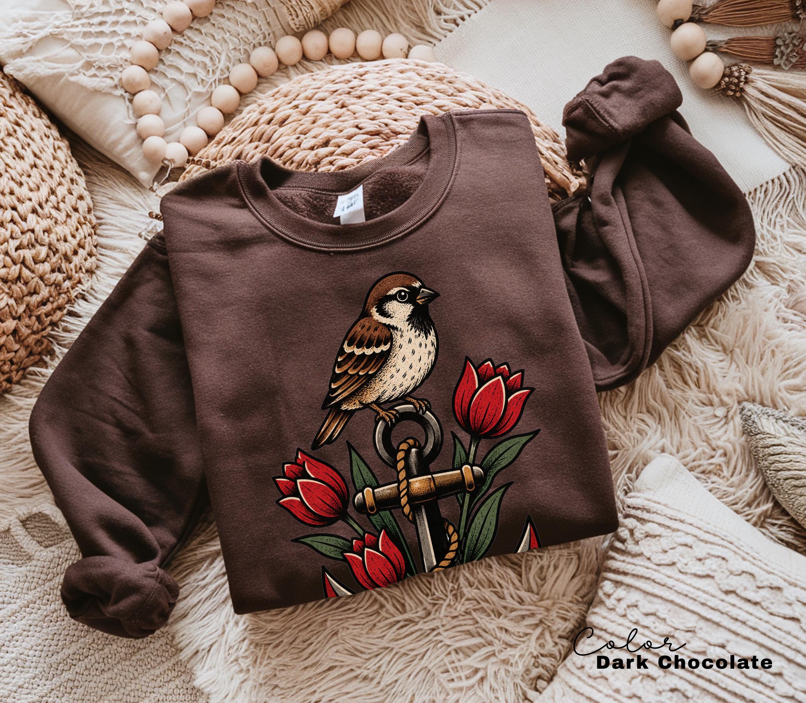 Sparrow Anchor Nautical Floral T-Shirt, Retro 90s Vintage Tee