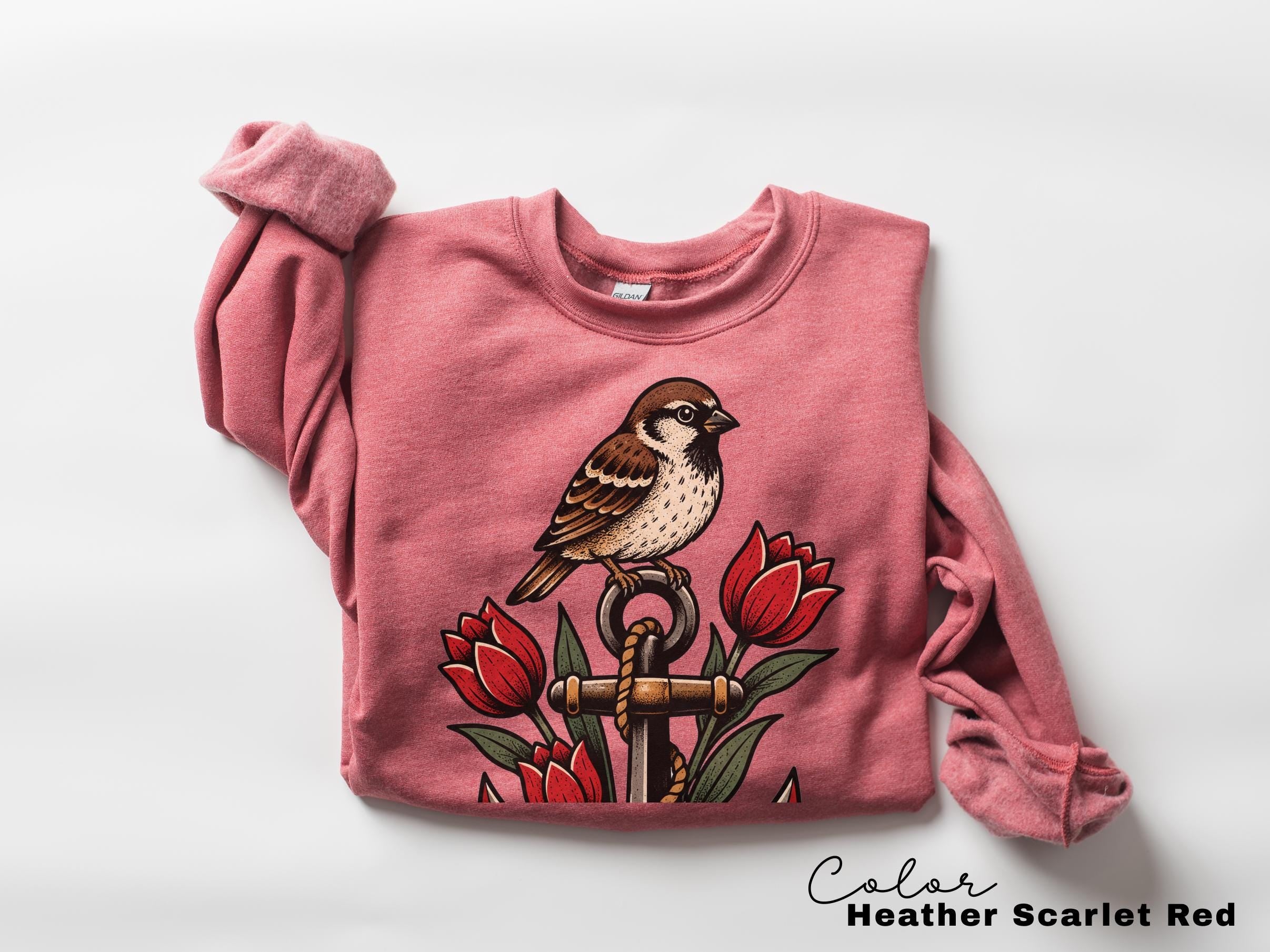 Sparrow Anchor Nautical Floral T-Shirt, Retro 90s Vintage Tee
