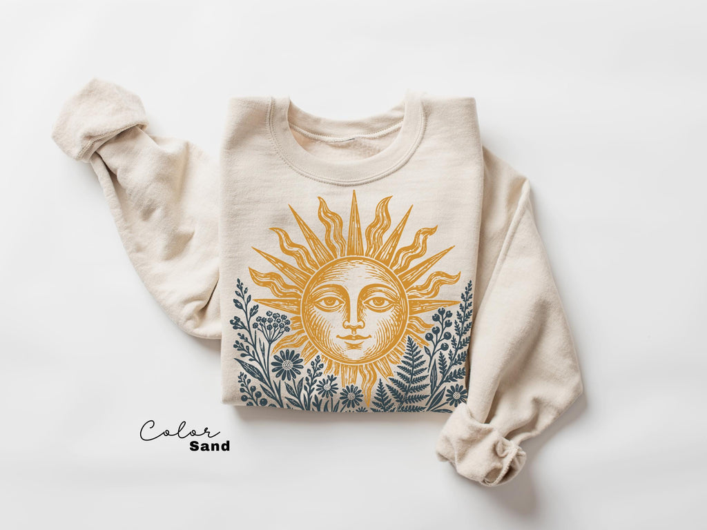 Sun Shirt, Comfort Colors Celestial Sun Tee, Cottagecore Botanical Shirt, Boho Sun Face Sweatshirt, Vintage Mystical Nature Shirt