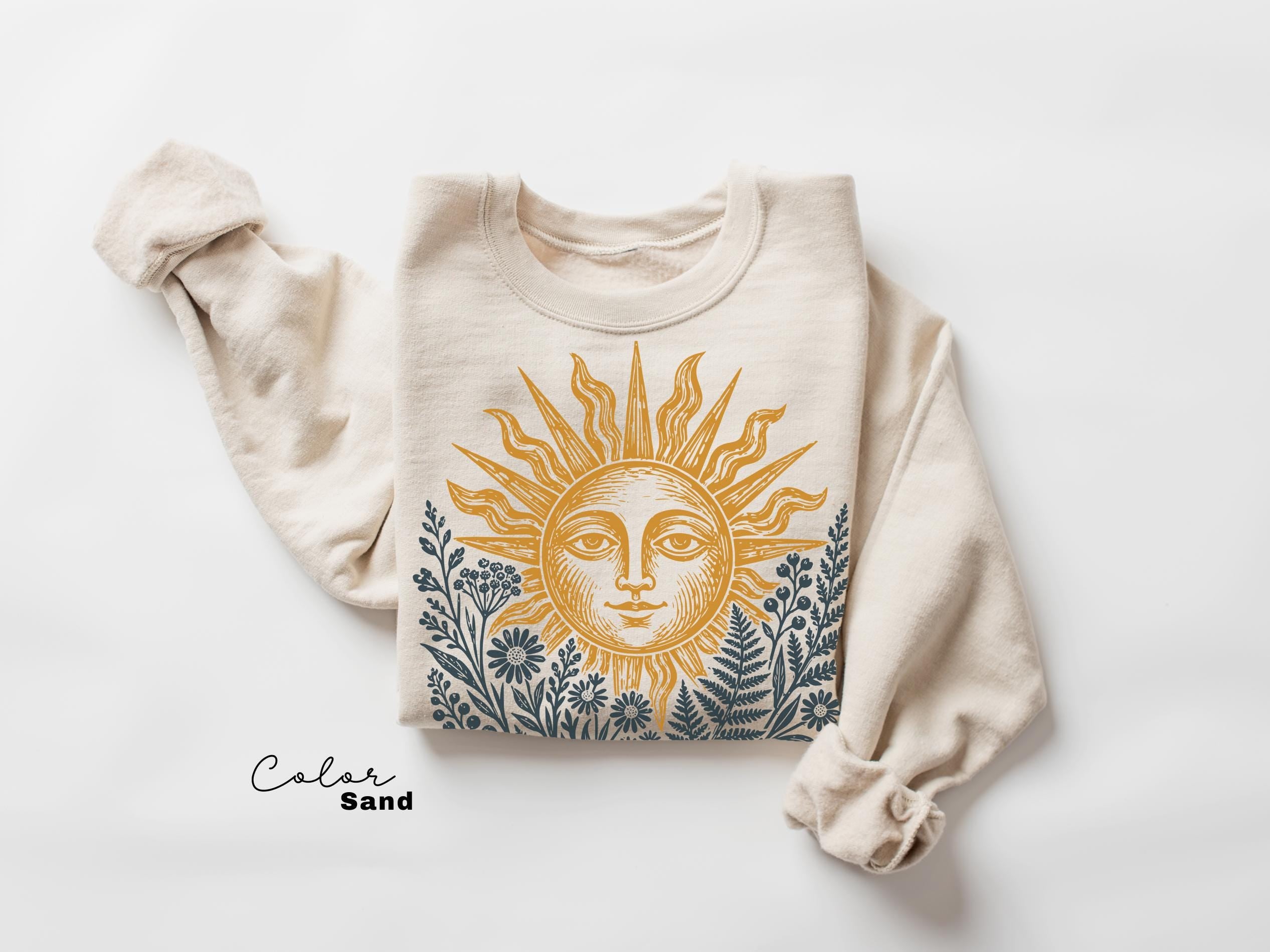 Sun Shirt, Comfort Colors Celestial Sun Tee, Cottagecore Botanical Shirt, Boho Sun Face Sweatshirt, Vintage Mystical Nature Shirt