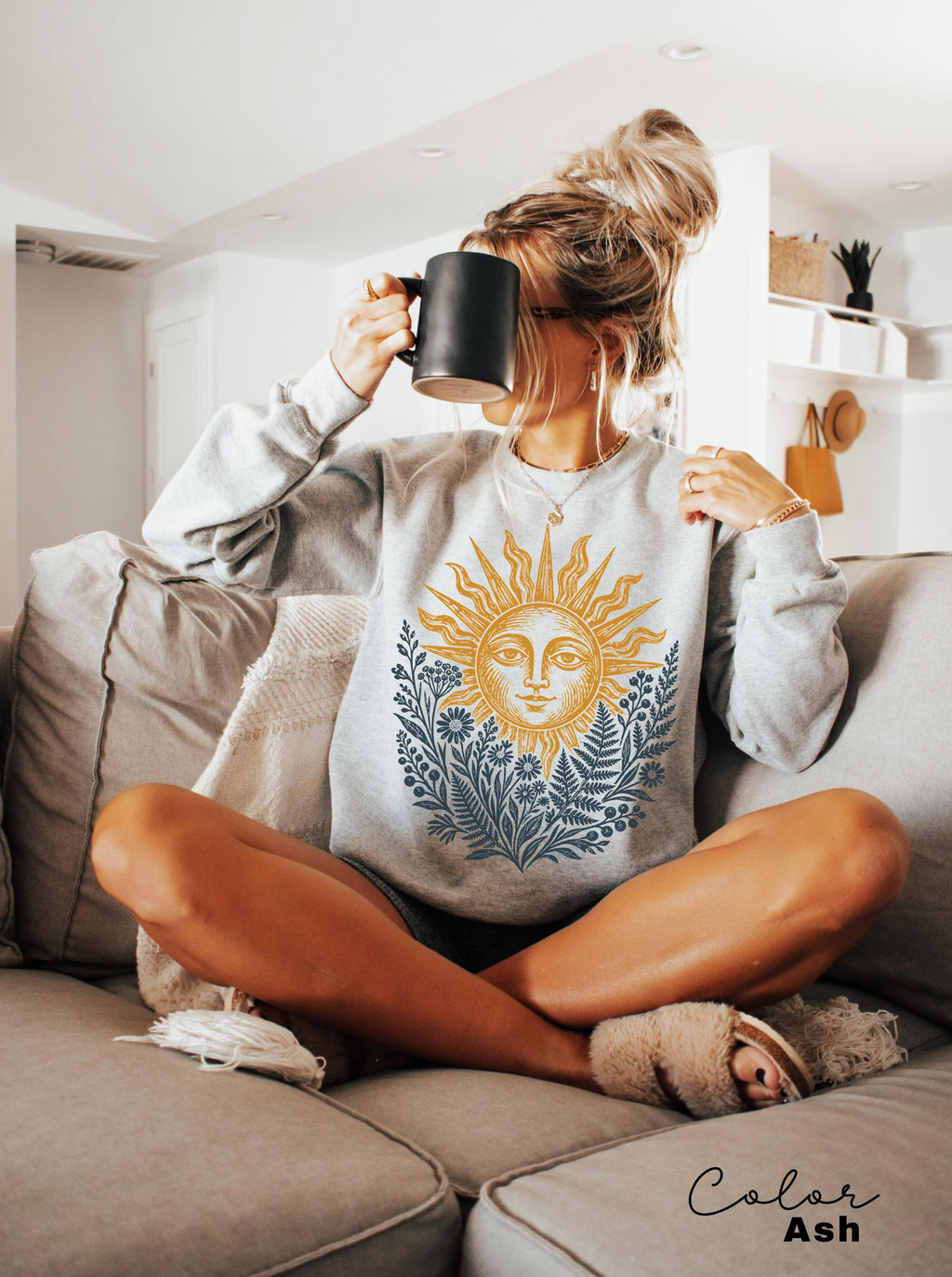 Sun Shirt, Comfort Colors Celestial Sun Tee, Cottagecore Botanical Shirt, Boho Sun Face Sweatshirt, Vintage Mystical Nature Shirt