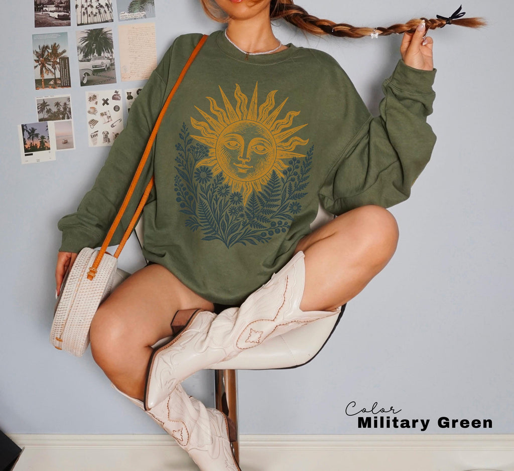 Sun Shirt, Comfort Colors Celestial Sun Tee, Cottagecore Botanical Shirt, Boho Sun Face Sweatshirt, Vintage Mystical Nature Shirt