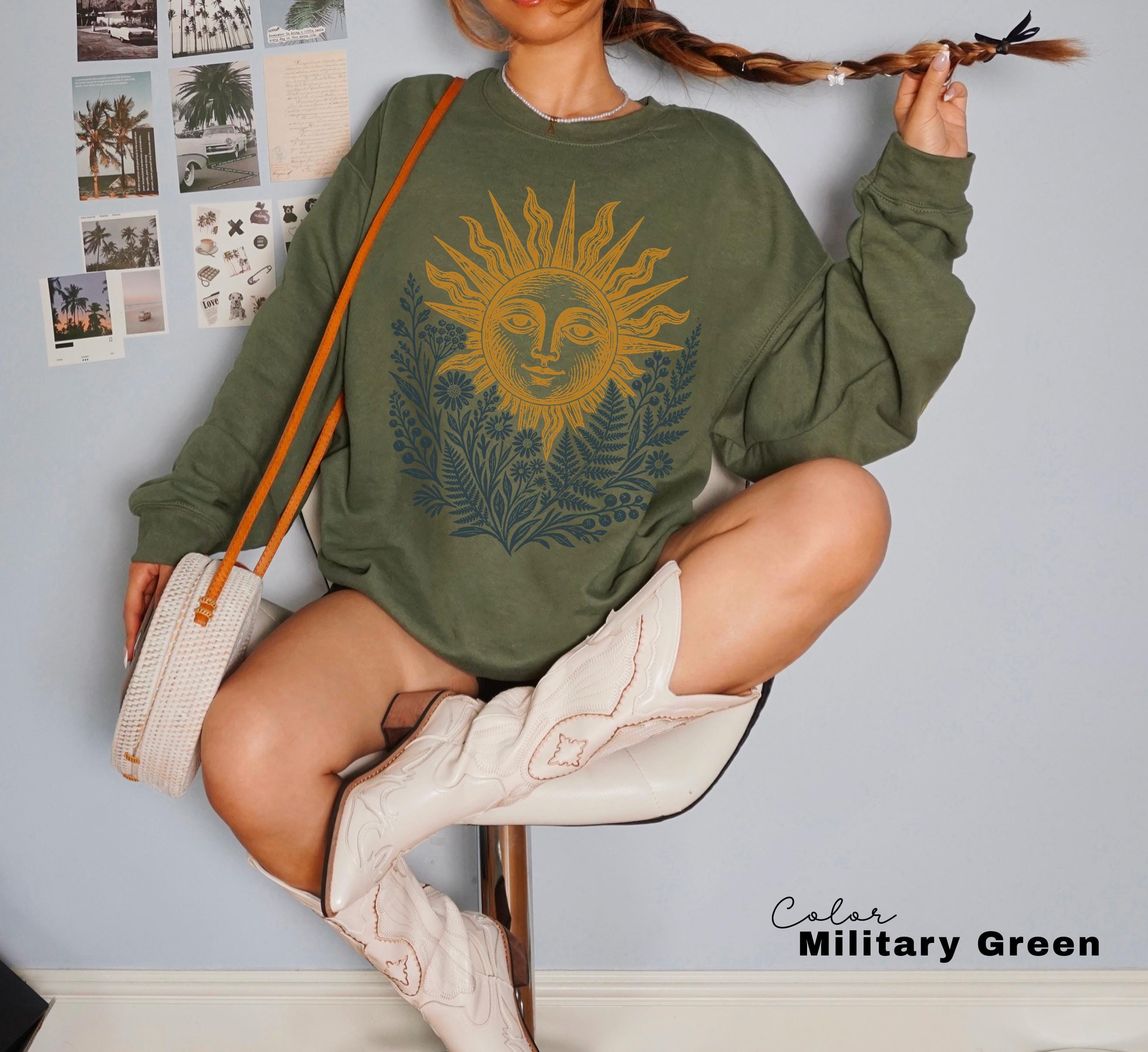 Sun Shirt, Comfort Colors Celestial Sun Tee, Cottagecore Botanical Shirt, Boho Sun Face Sweatshirt, Vintage Mystical Nature Shirt