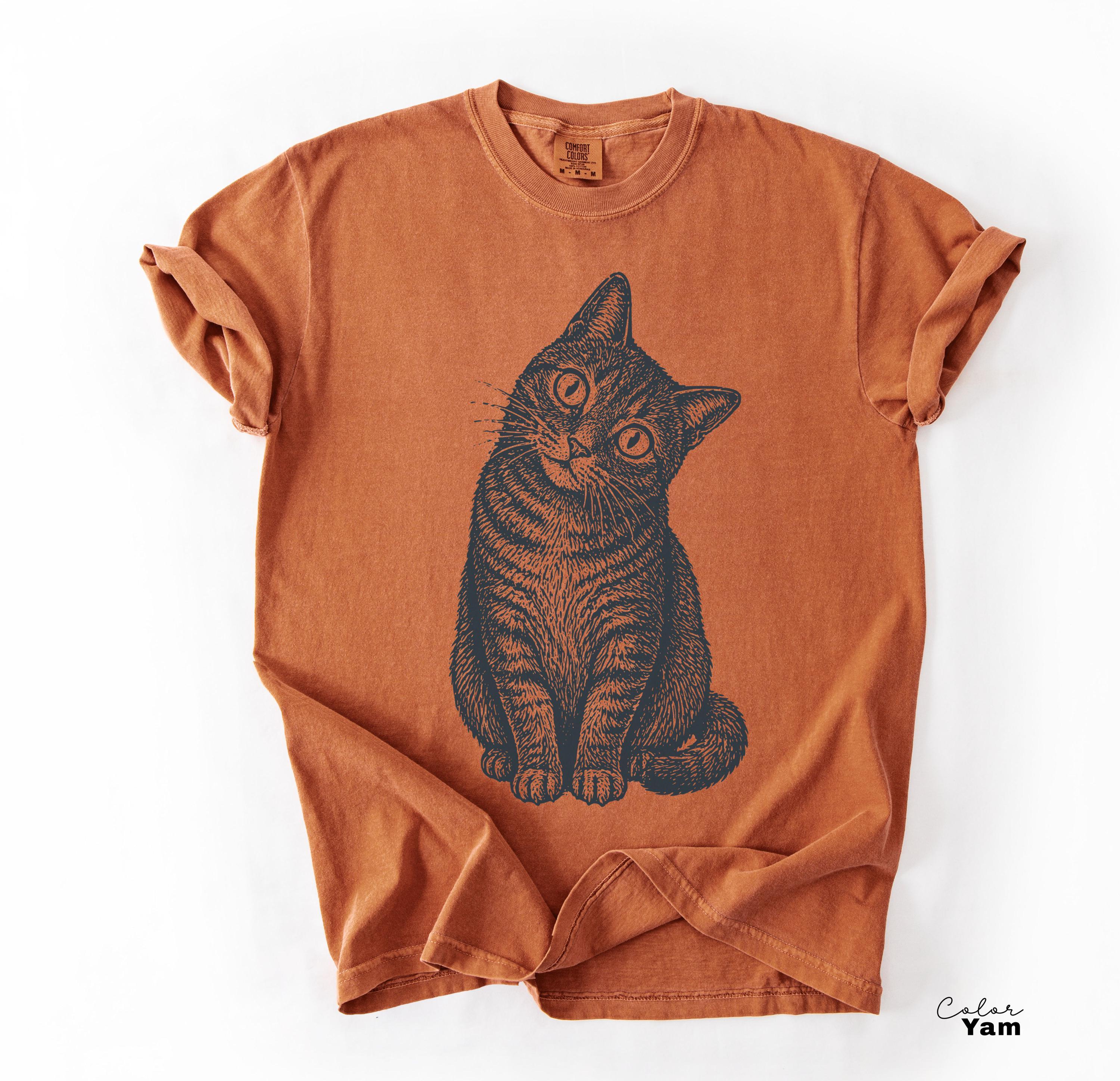 Cat Shirt, Comfort Colors Vintage Linocut Cat Tee, Retro Tabby Cat Shirt, Woodcut Style, Cottagecore Cat Sweatshirt