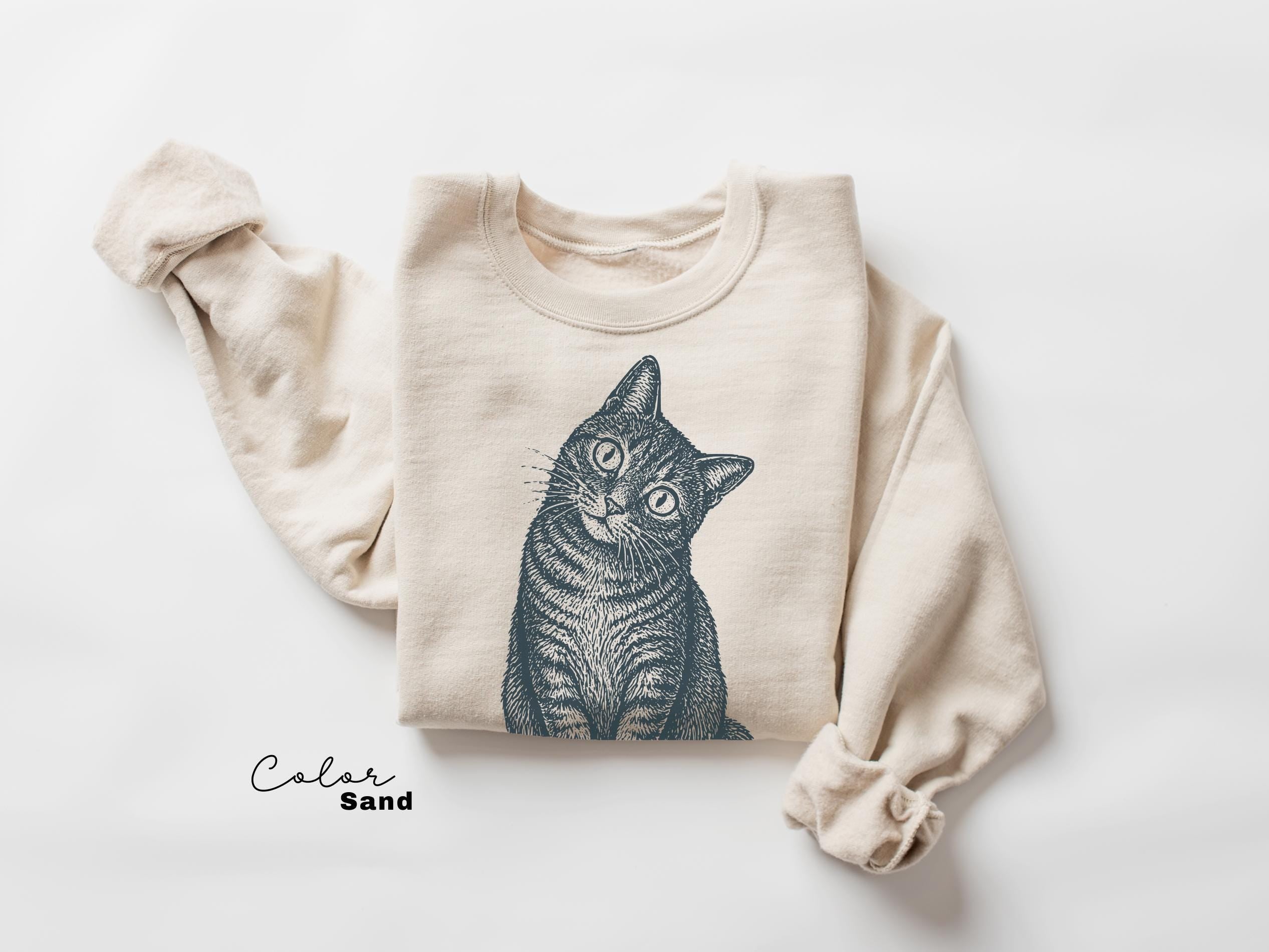 Cat Shirt, Comfort Colors Vintage Linocut Cat Tee, Retro Tabby Cat Shirt, Woodcut Style, Cottagecore Cat Sweatshirt
