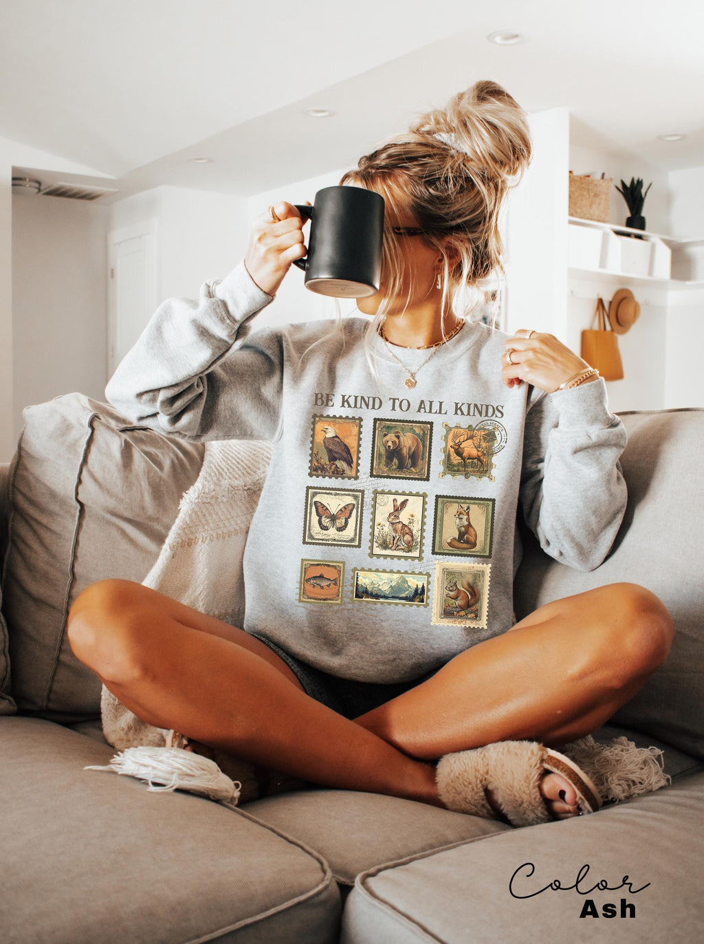Be Kind To All Kinds Shirt, Wildlife Sweatshirt, Nature Lover Shirt, Granola Girl Sweatshirt, Vintage Postage Stamp Shirt