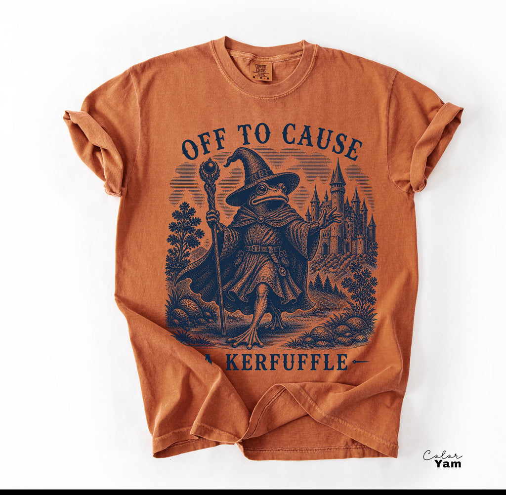 Kerfuffle Frog Shirt, Off To Cause A Kerfuffle Frog Tee, Funny Frog Sweatshirt, Goblincore Wizard Sweatshirt, Comfort Colors Chaotic Gift