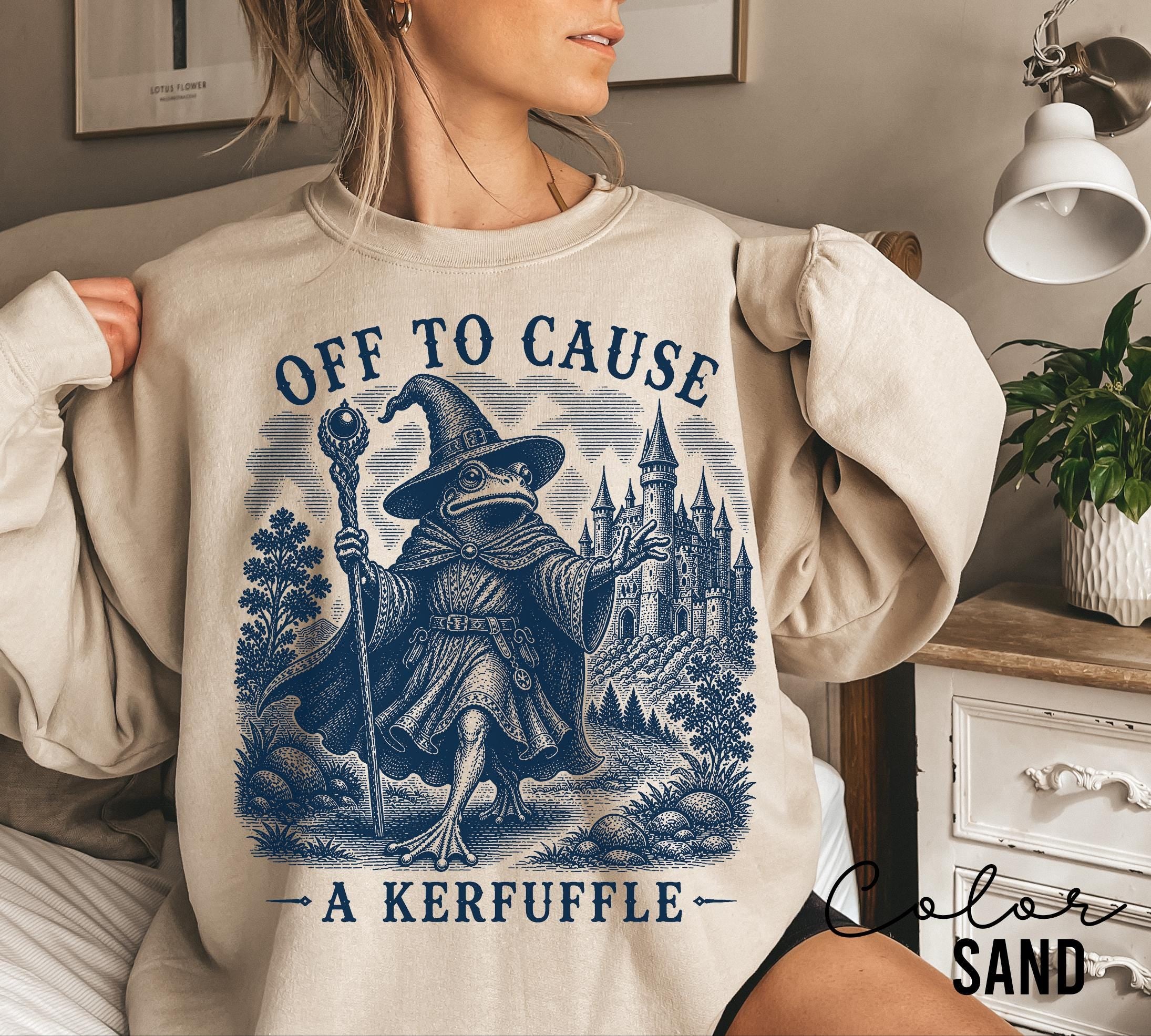 Kerfuffle Frog Shirt, Off To Cause A Kerfuffle Frog Tee, Funny Frog Sweatshirt, Goblincore Wizard Sweatshirt, Comfort Colors Chaotic Gift