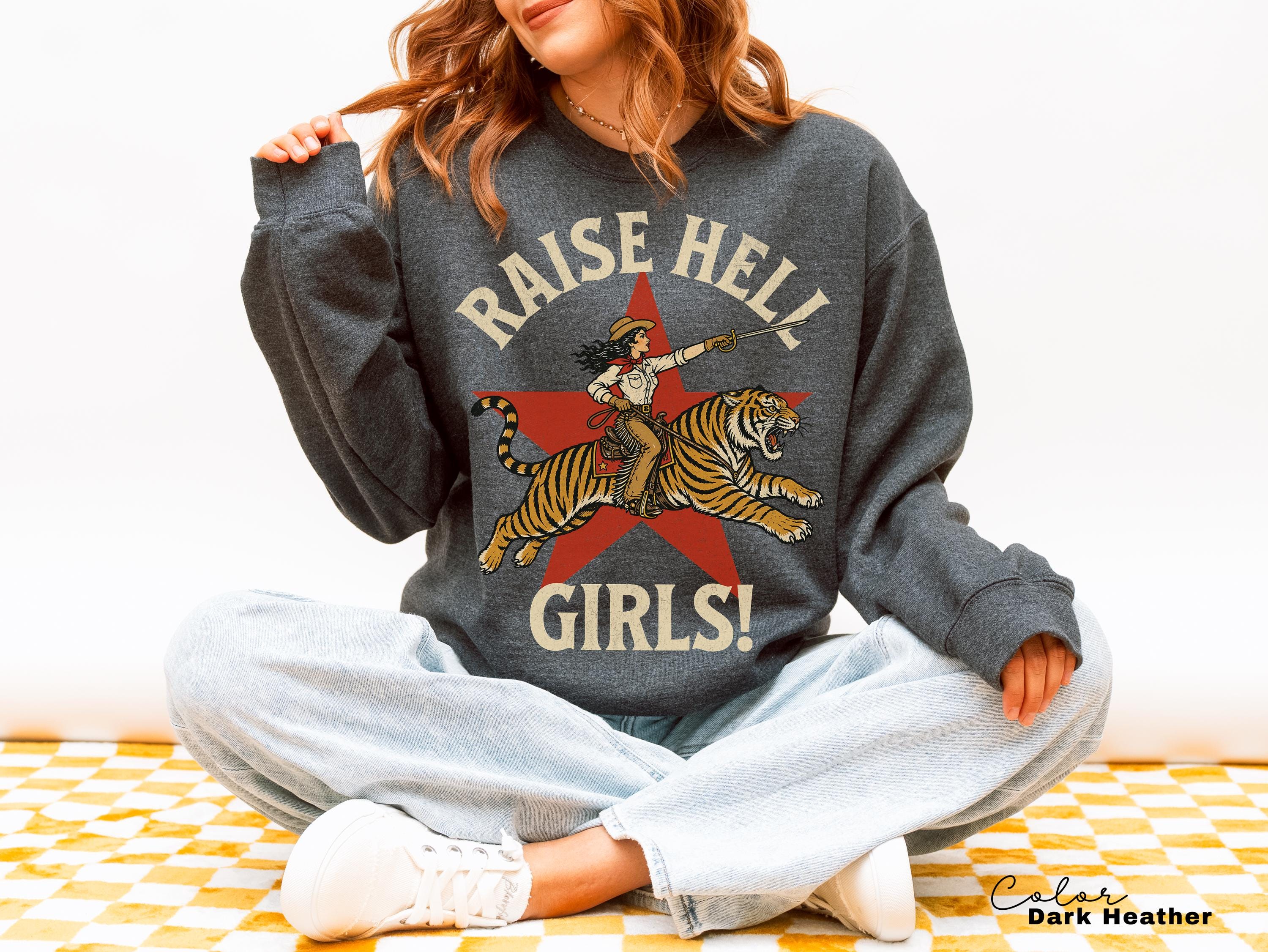 Raise Hell Girls Retro Tiger Cowgirl Comfort Colors Shirt