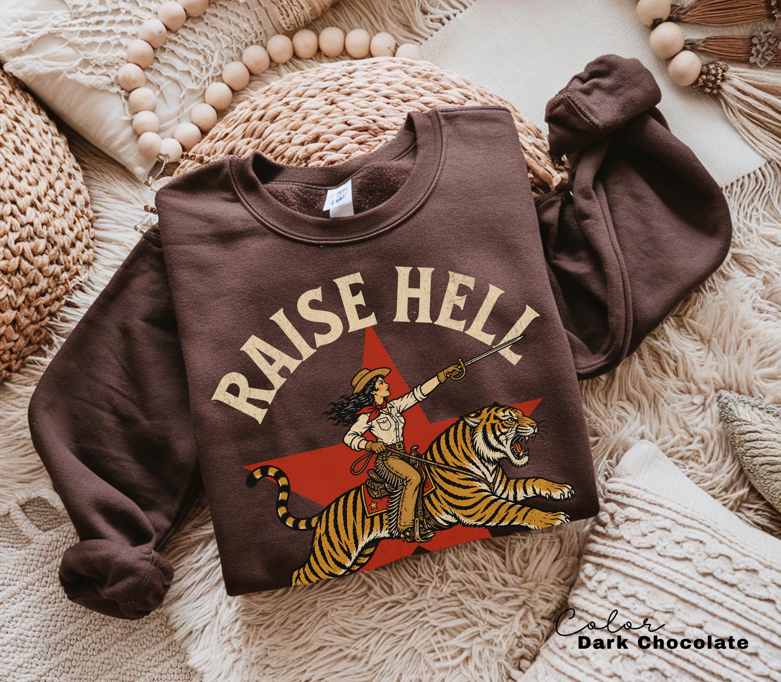 Raise Hell Girls Retro Tiger Cowgirl Comfort Colors Shirt