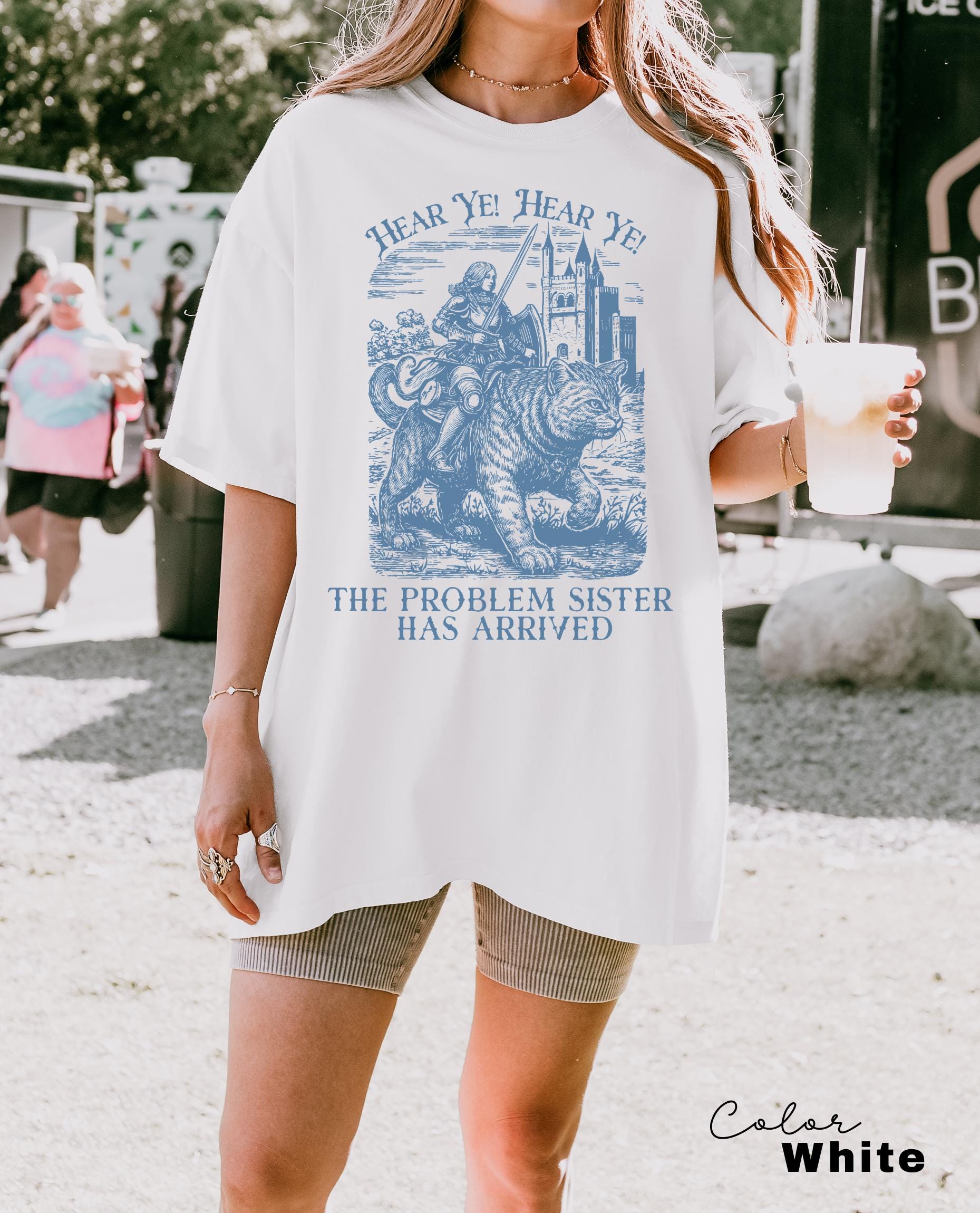 Funny Sister Shirt, Knight Cat Rider, Problem Sister has Arrived, Fantasy Lover, Gift for Daughter