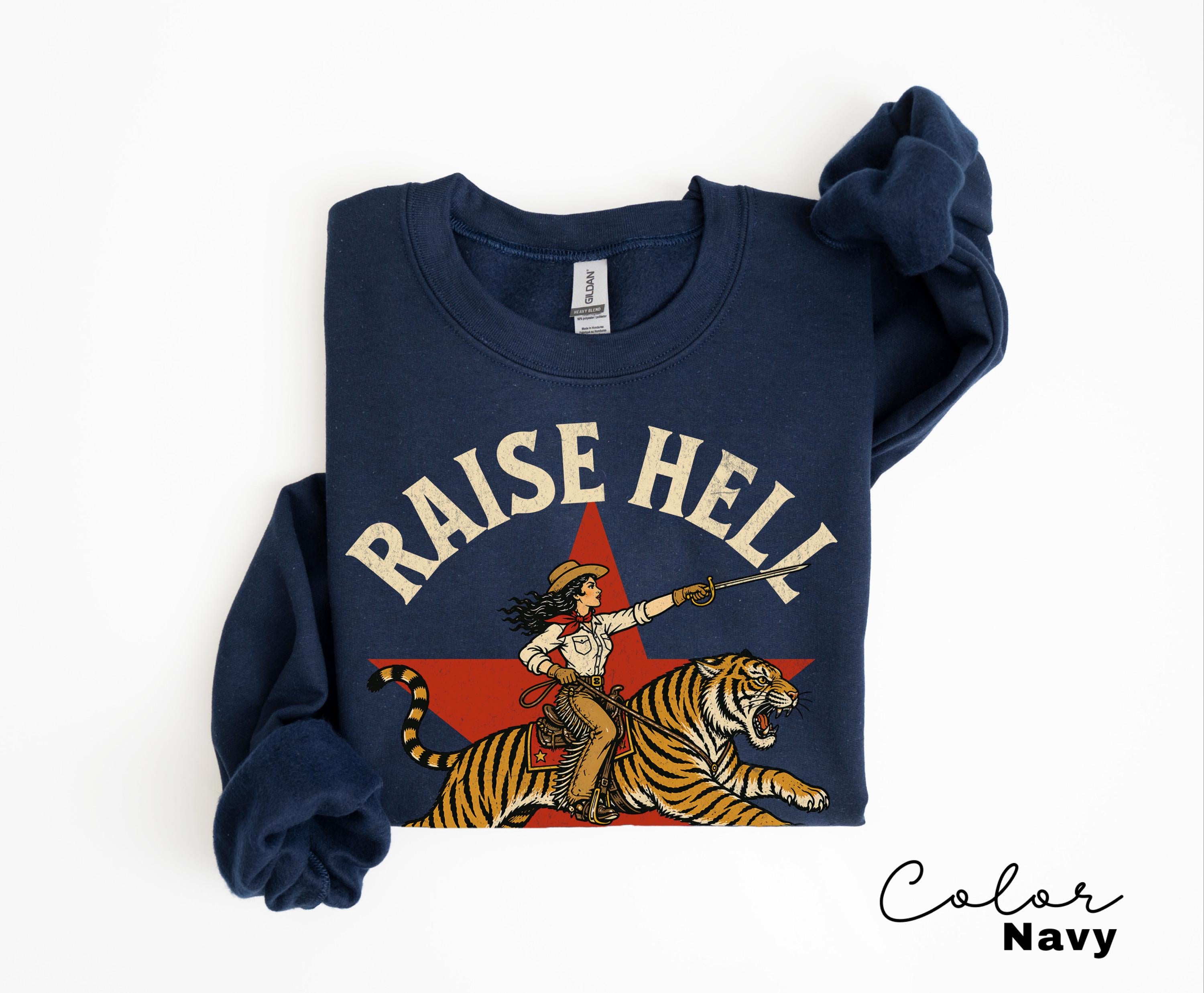 Raise Hell Girls Retro Tiger Cowgirl Comfort Colors Shirt