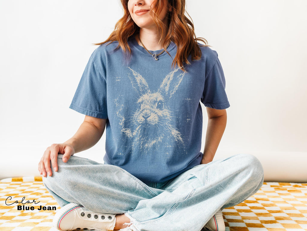 Vintage Rabbit Grunge Shirt, Funny Bunny Pipe Smoking Tee, Goblincore Dark Academia Gift, Comfort Colors Tee