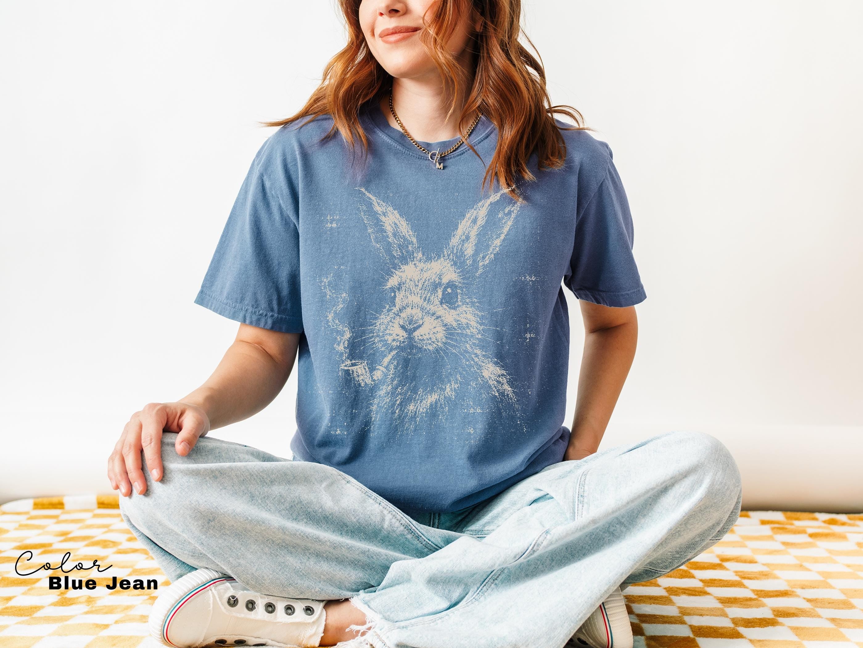 Vintage Rabbit Grunge Shirt, Funny Bunny Pipe Smoking Tee, Goblincore Dark Academia Gift, Comfort Colors Tee
