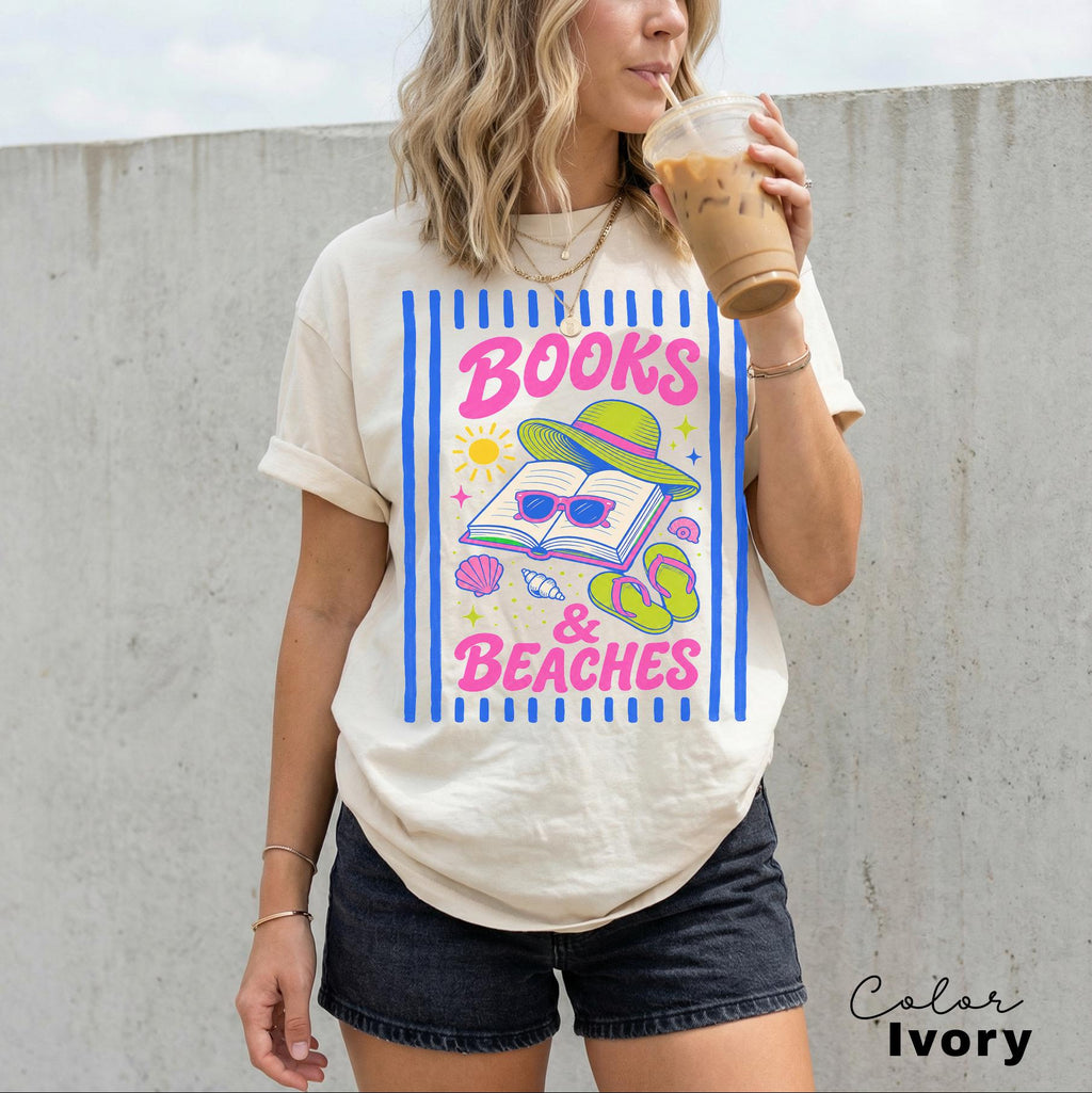 Books and Beaches Shirt, Comfort Colors Book Shirt, Gift for Book Lover, Book Lover Shirt, Reading Summer Tee, Bookworm Gift,