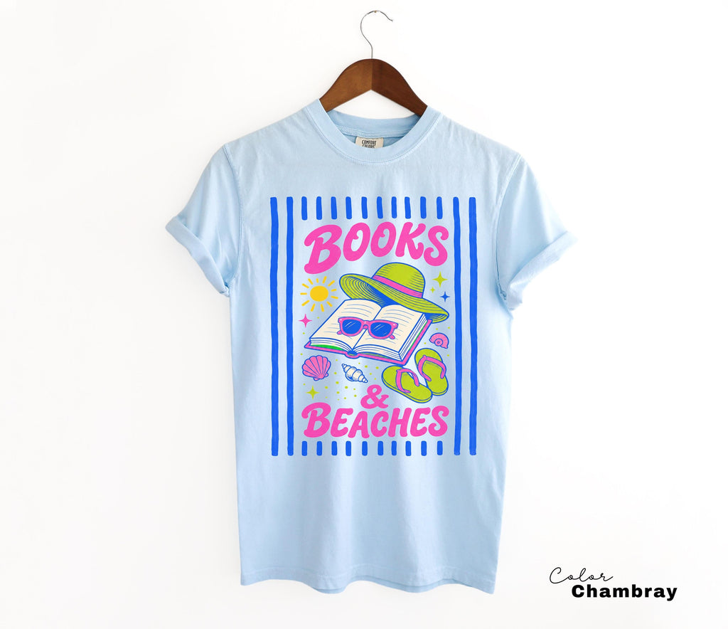 Books and Beaches Shirt, Comfort Colors Book Shirt, Gift for Book Lover, Book Lover Shirt, Reading Summer Tee, Bookworm Gift,